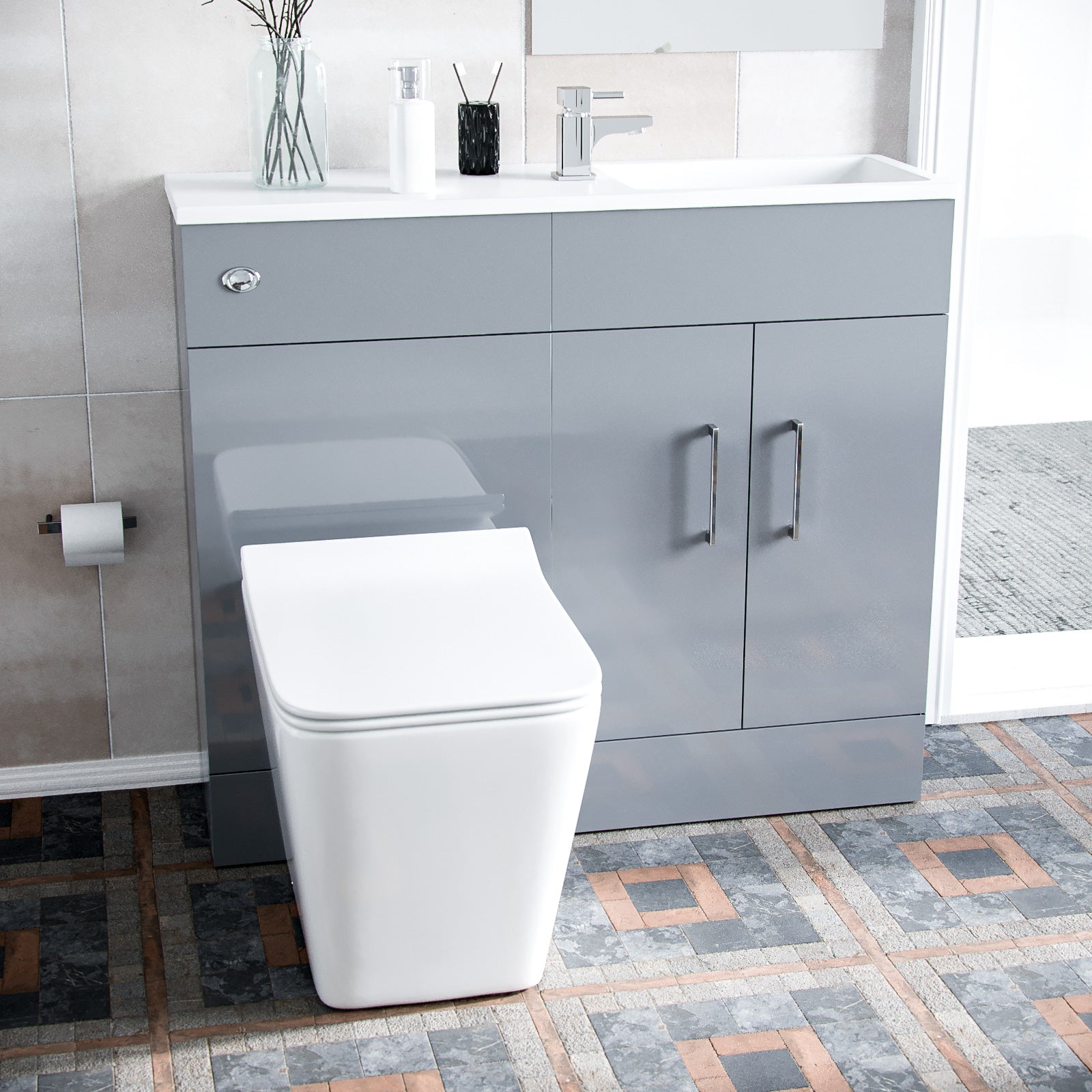 James 1000mm Slimline Vanity Basin and Square BTW Rimless Toilet Grey