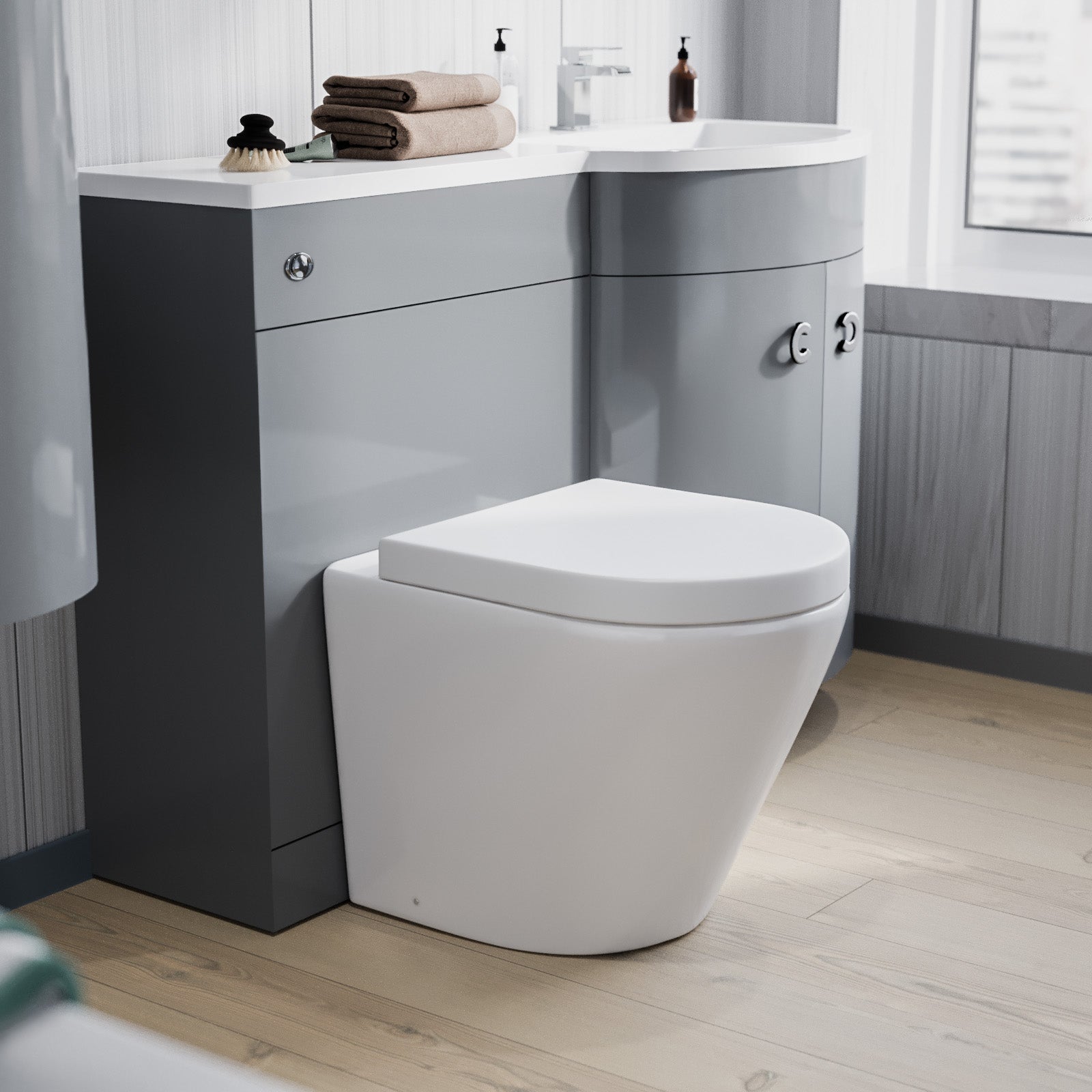 Dene 1100mm RH Bathroom Vanity with WC, BTW Rimless Toilet & Wall Hung Cabinet LG