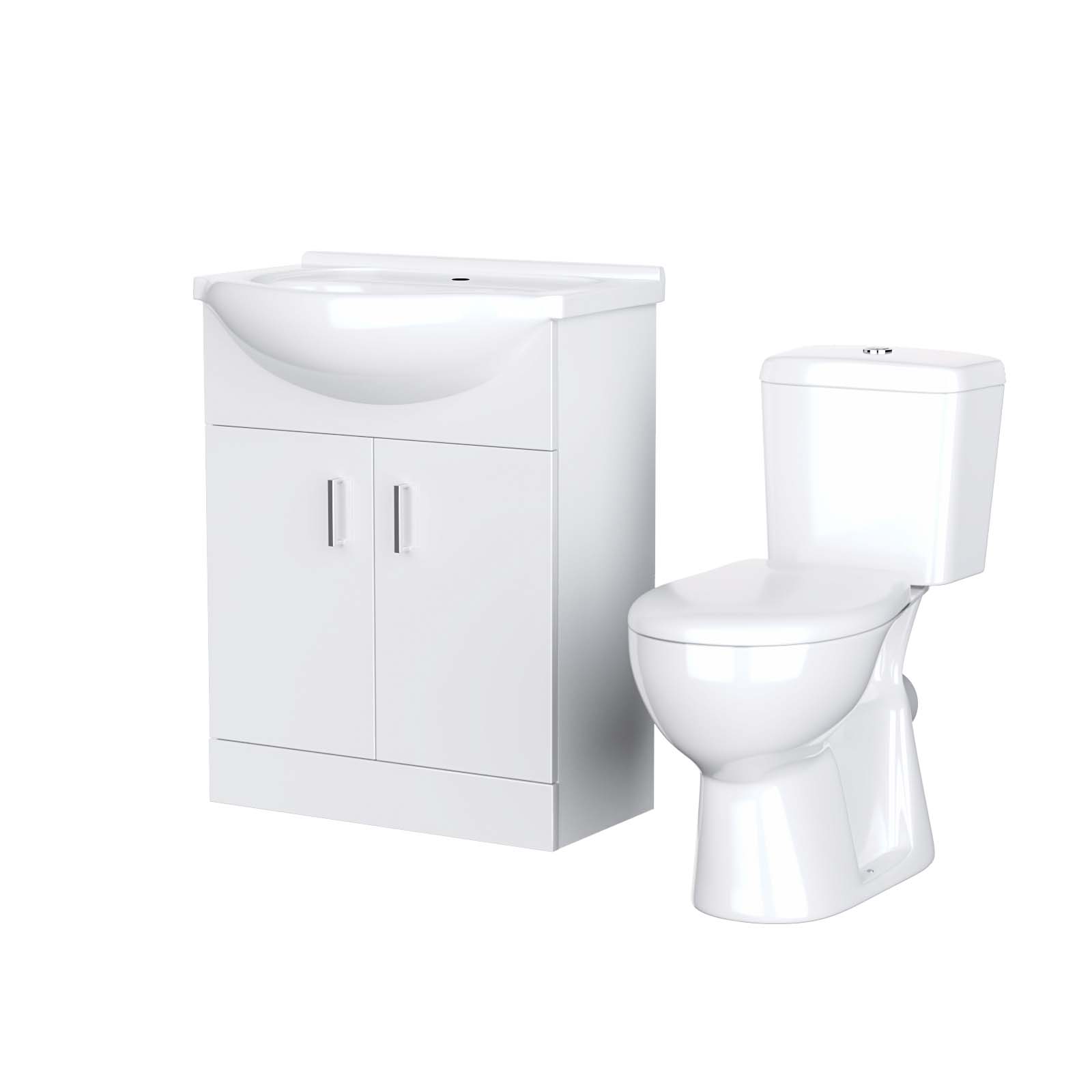 Ellen 650 mm Basin Flat Pack Vanity Sink Unit & Back To Wall Toilet Suite