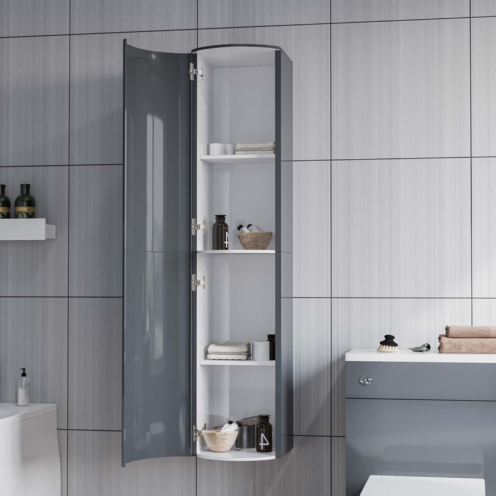 Dene 1100mm RH Grey Bathroom Vanity with WC, BTW Rimless Toilet & Wall Hung Cabinet