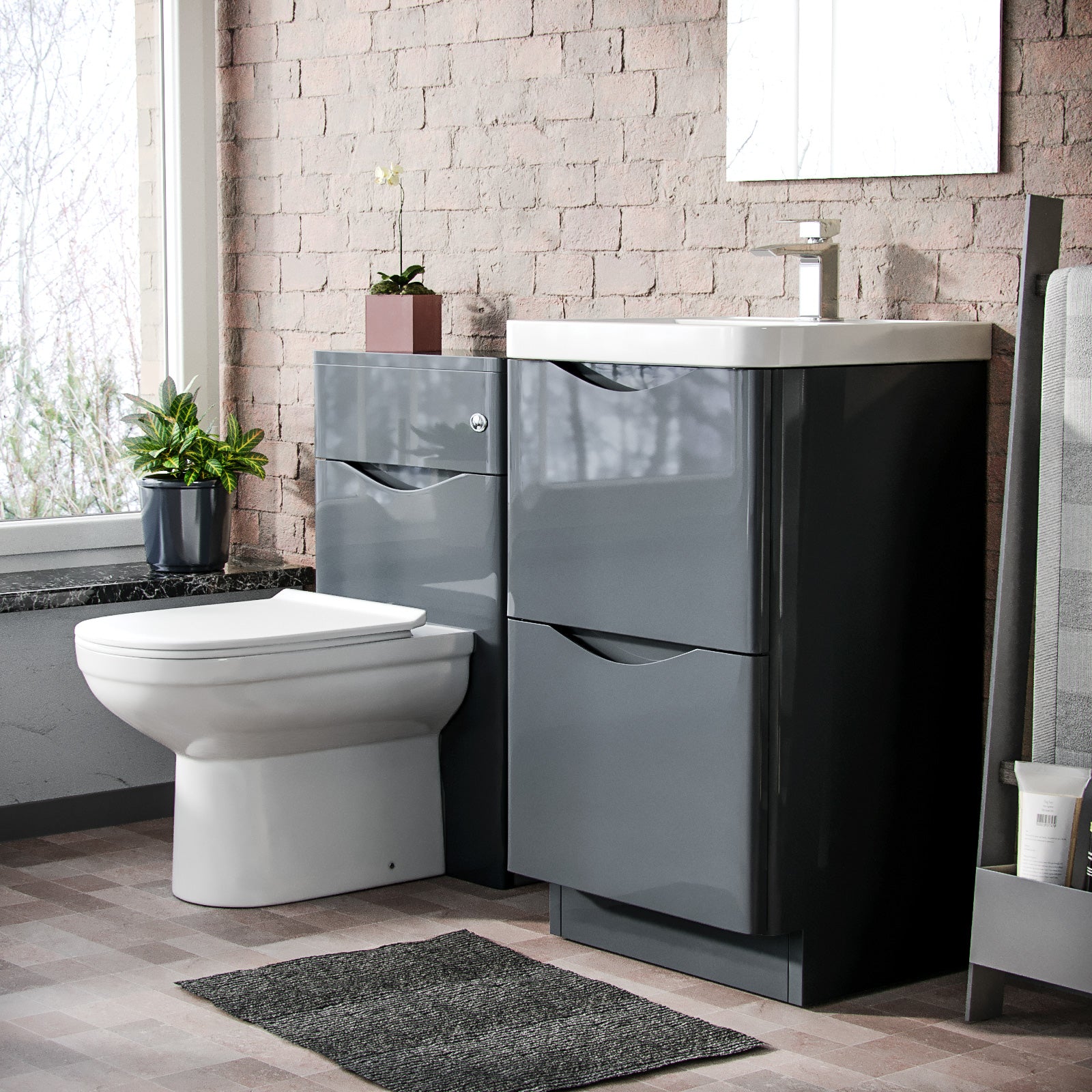 Merton 500 Grey Floor Standing Vanity, WC Unit With Back to Wall Toilet