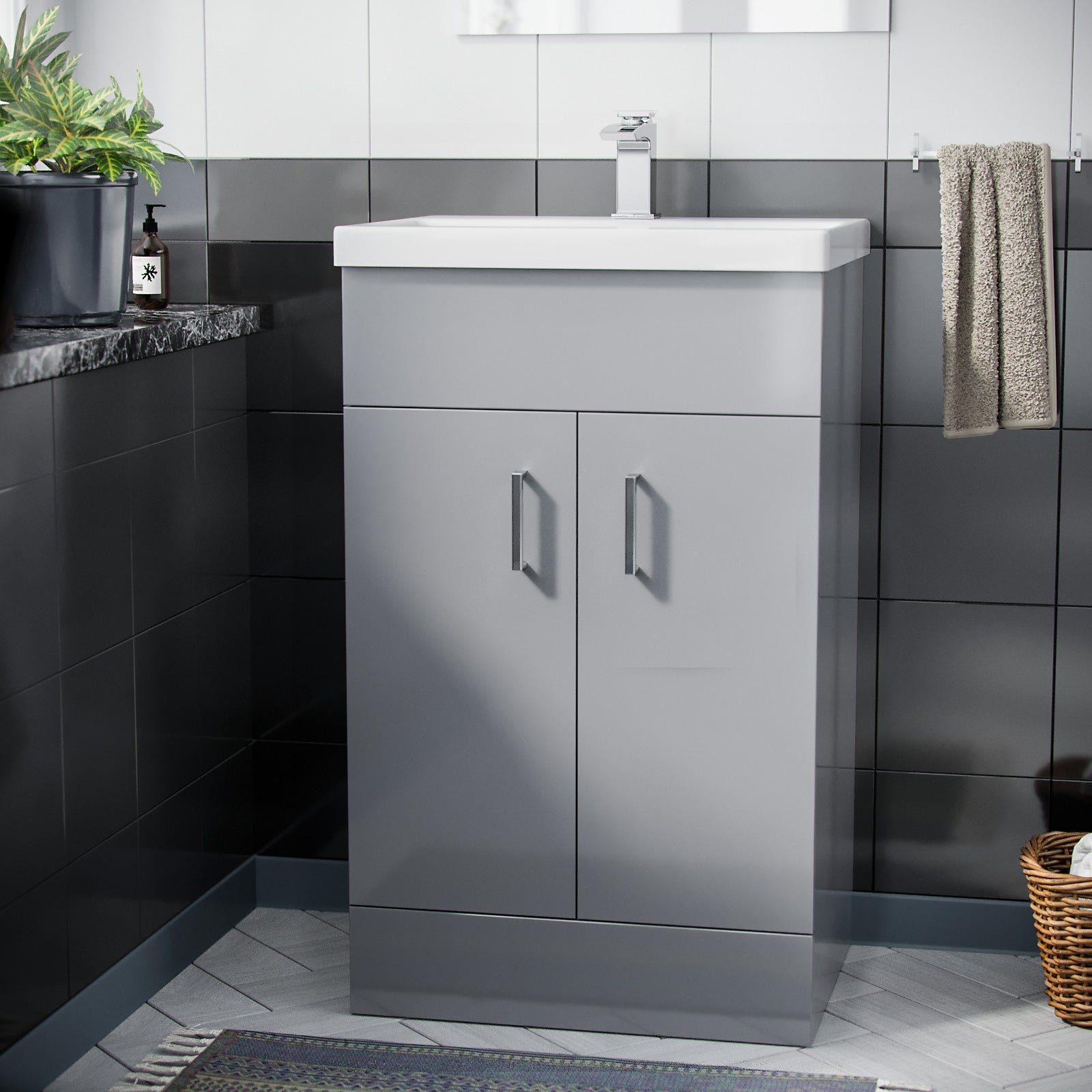 Nanuya 495mm Grey Floor Standing Vanity with 2 Doors & Basin - Flat Pack