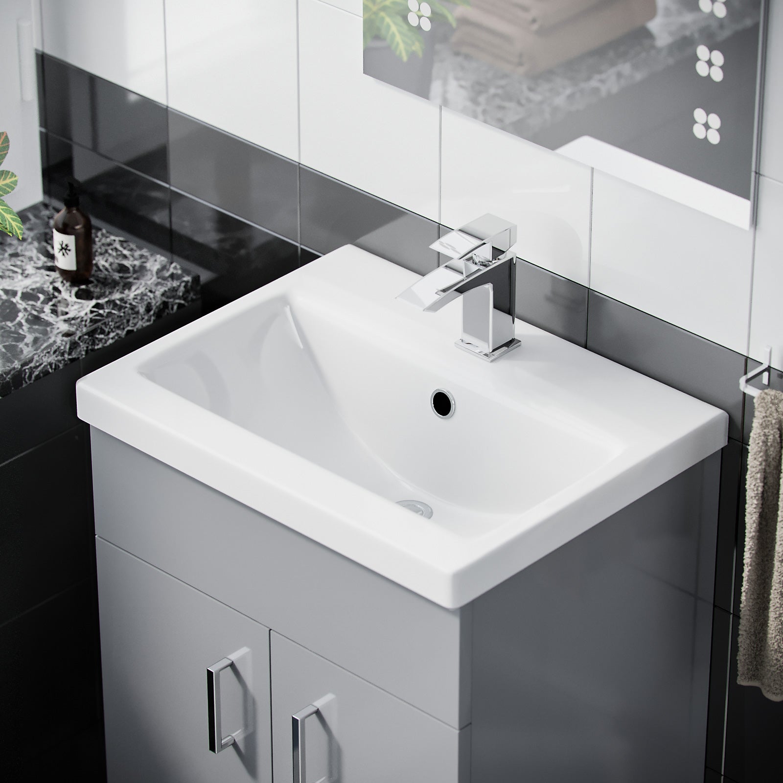 Nanuya 495mm Grey Floor Standing Vanity with 2 Doors & Basin - Flat Pack