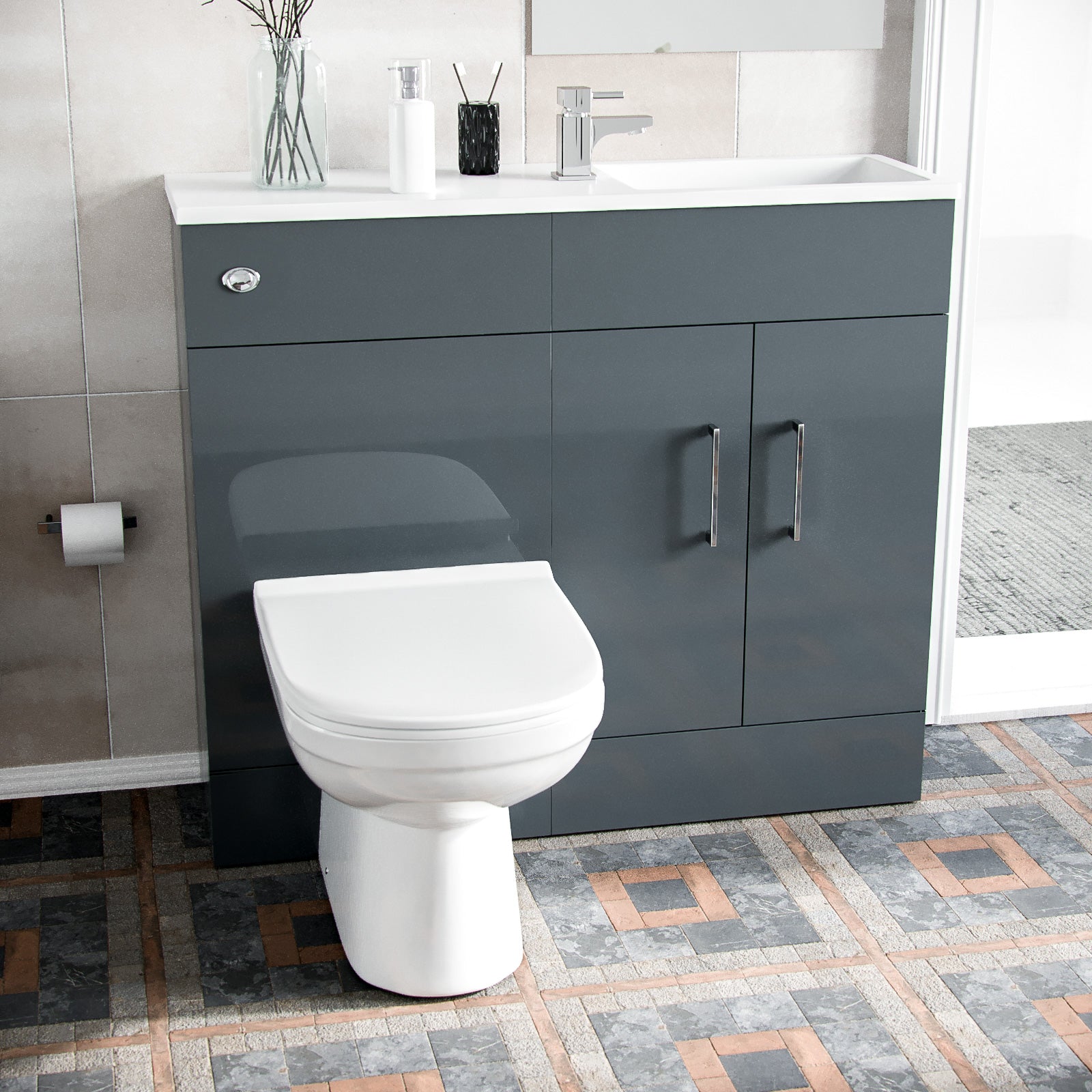 James 1000mm Slimline Floorstanding Grey Vanity Basin and BTW Combo Unit