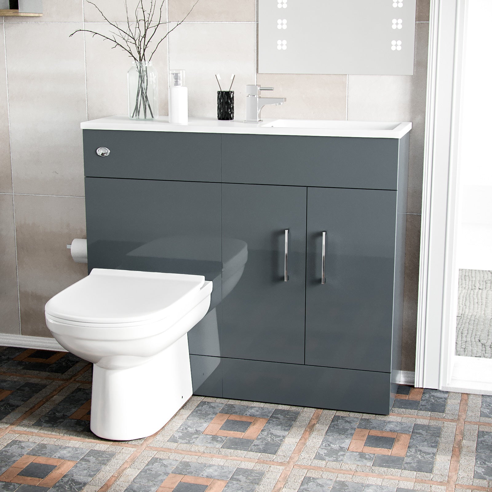 James 1000mm Slimline Floorstanding Grey Vanity Basin and BTW Combo Unit