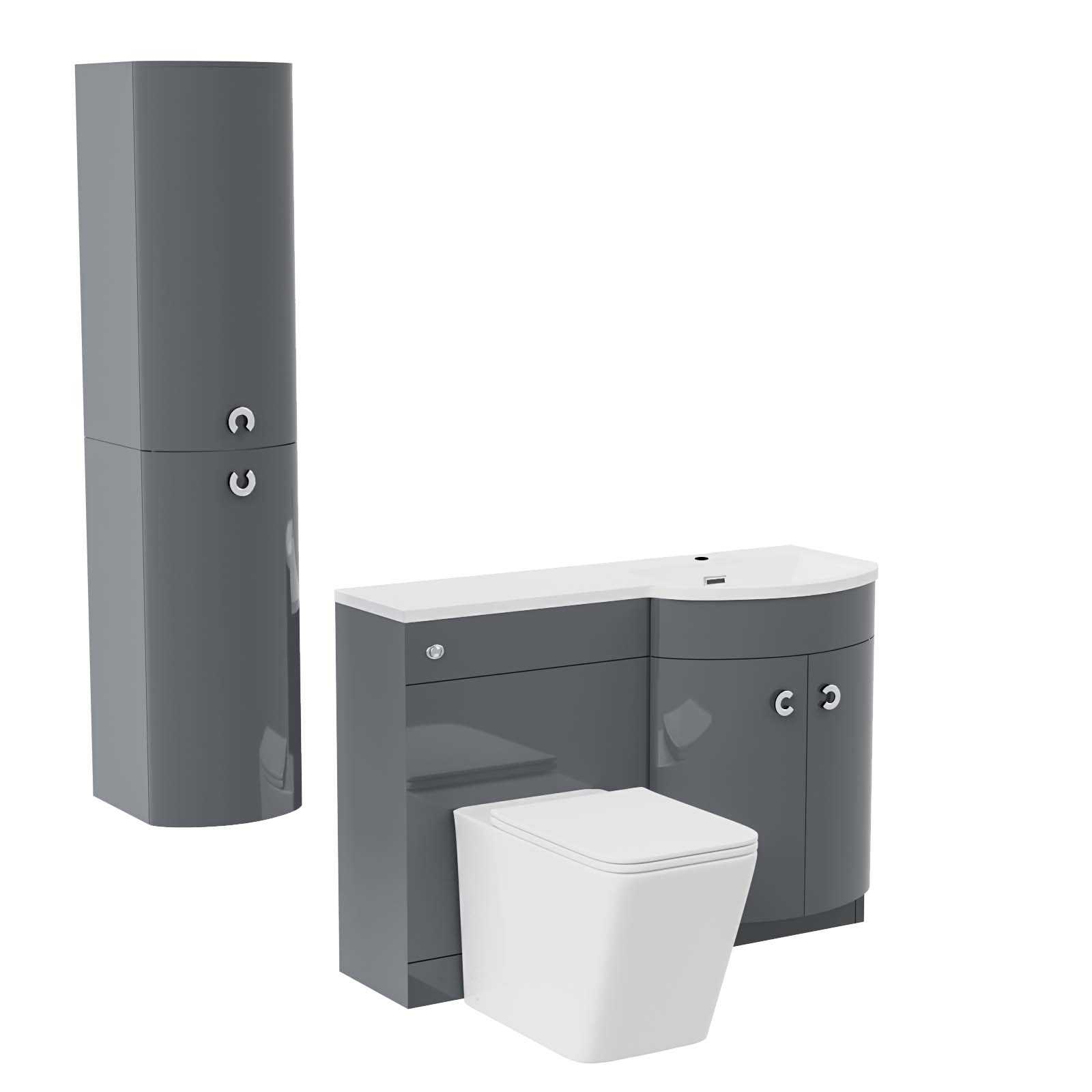 Dene 1100mm RH Grey Vanity, Square BTW Toilet, WC, Basin & Wall Hung Cabinet