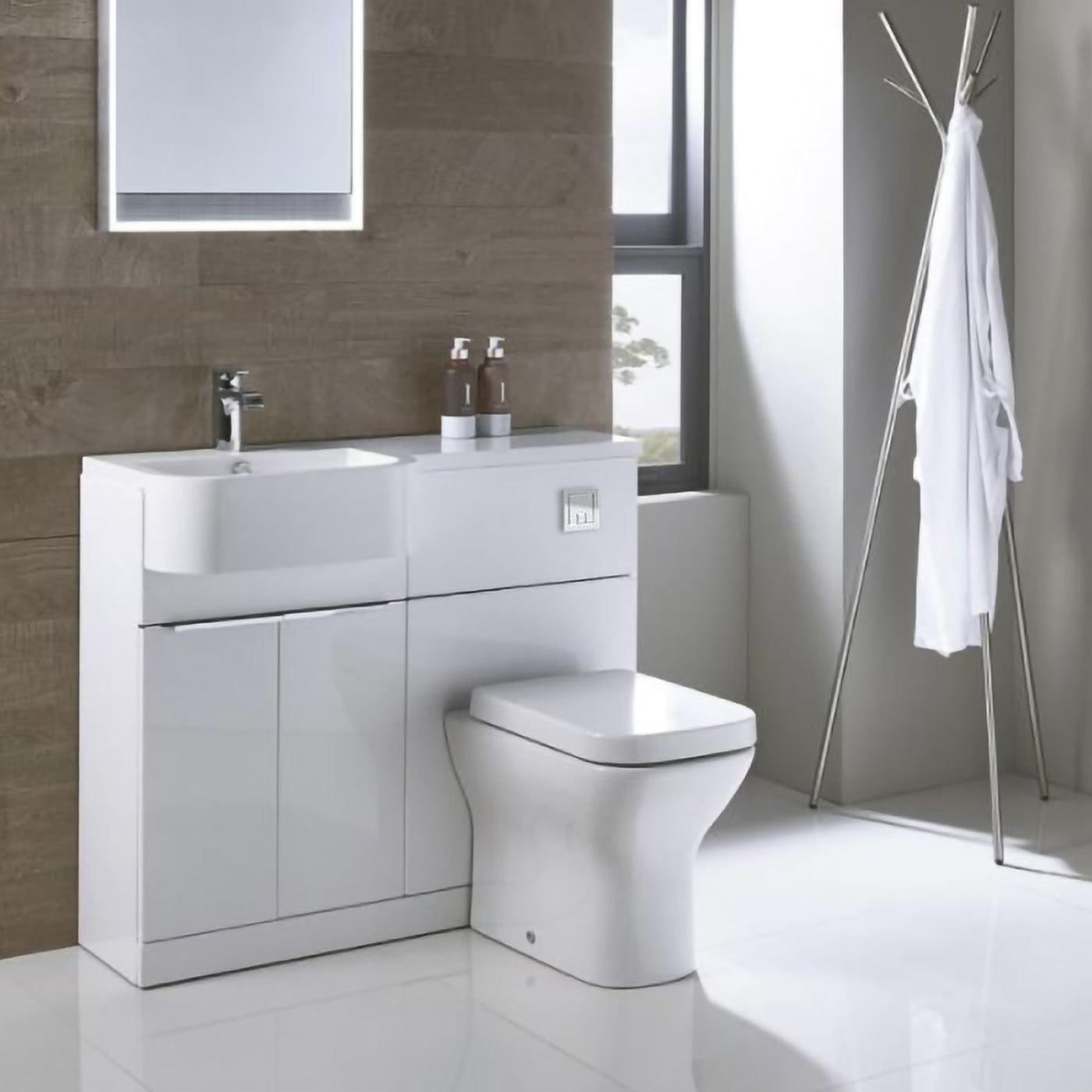 Carlo 1000 P Shape White Bathroom Vanity with WC Set - Basin Left