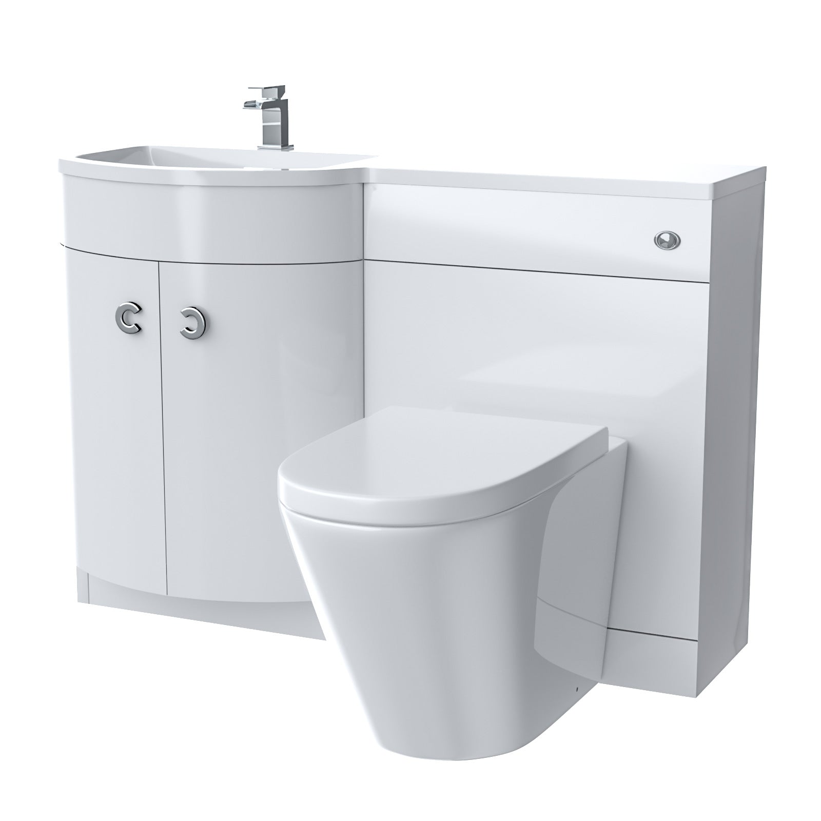 Dene 1100mm LH Flat Pack White Basin Vanity Flat Pack Bathroom, WC Unit, Modern BTW Toilet