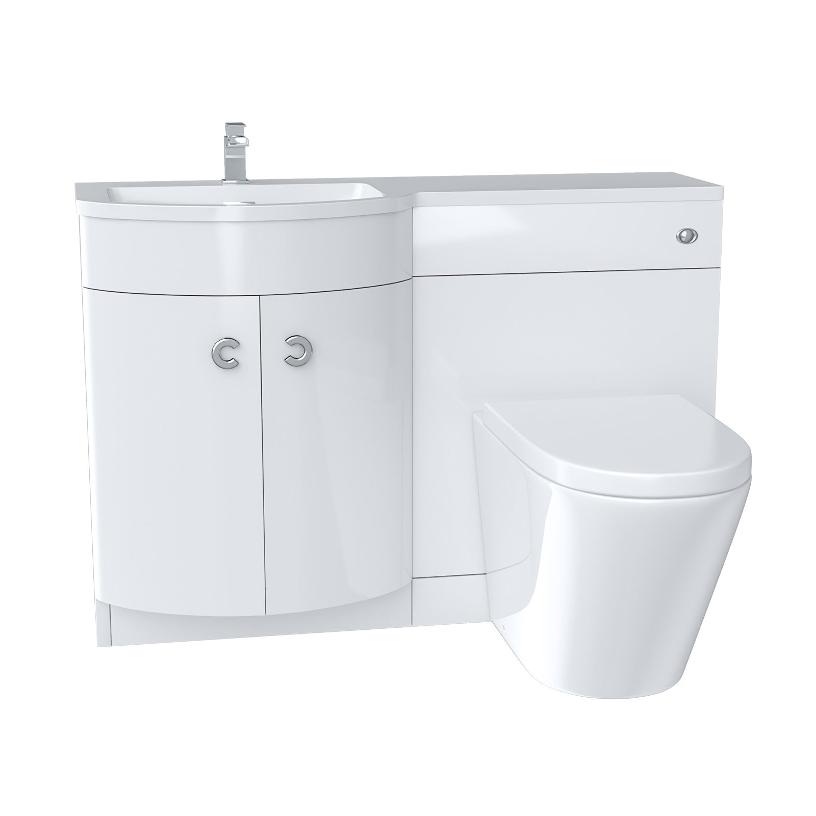 Dene 1100mm LH Flat Pack White Basin Vanity Flat Pack Bathroom, WC Unit, Modern BTW Toilet