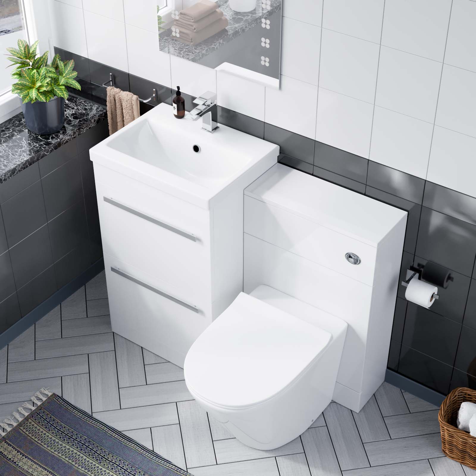 Nanuya 1000mm Basin 2 Drawer Vanity Cabinet and WC Toilet Pan Combo Suite