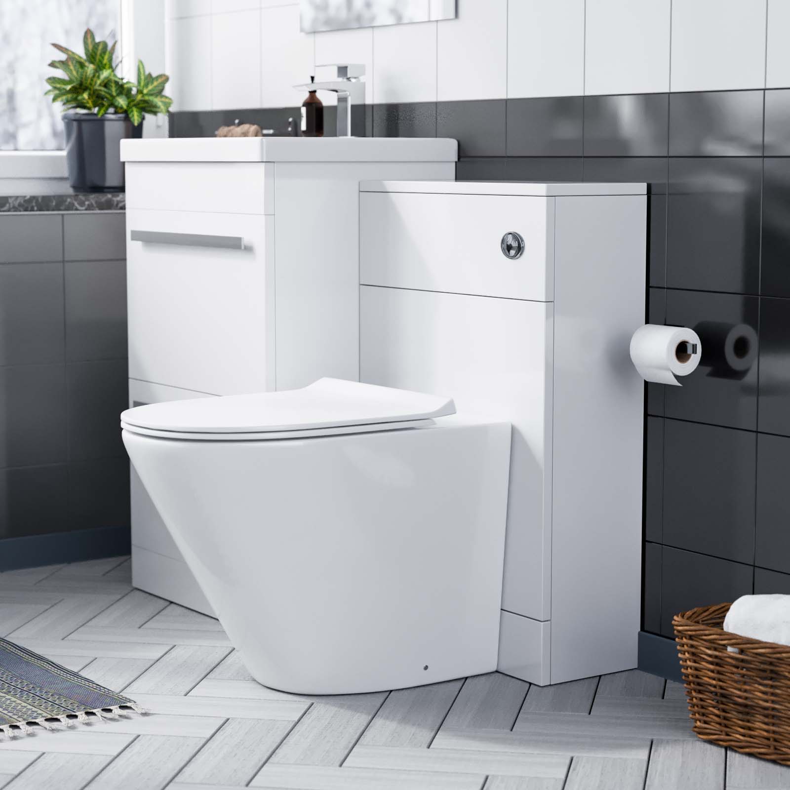 Nanuya 1000mm Basin 2 Drawer Vanity Cabinet and WC Toilet Pan Combo Suite