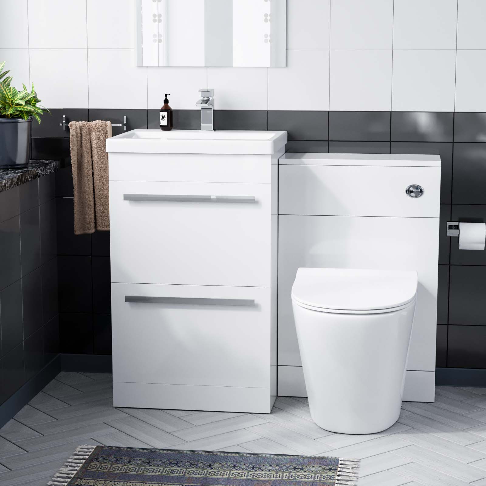 Nanuya 1000mm Basin 2 Drawer Vanity Cabinet and WC Toilet Pan Combo Suite