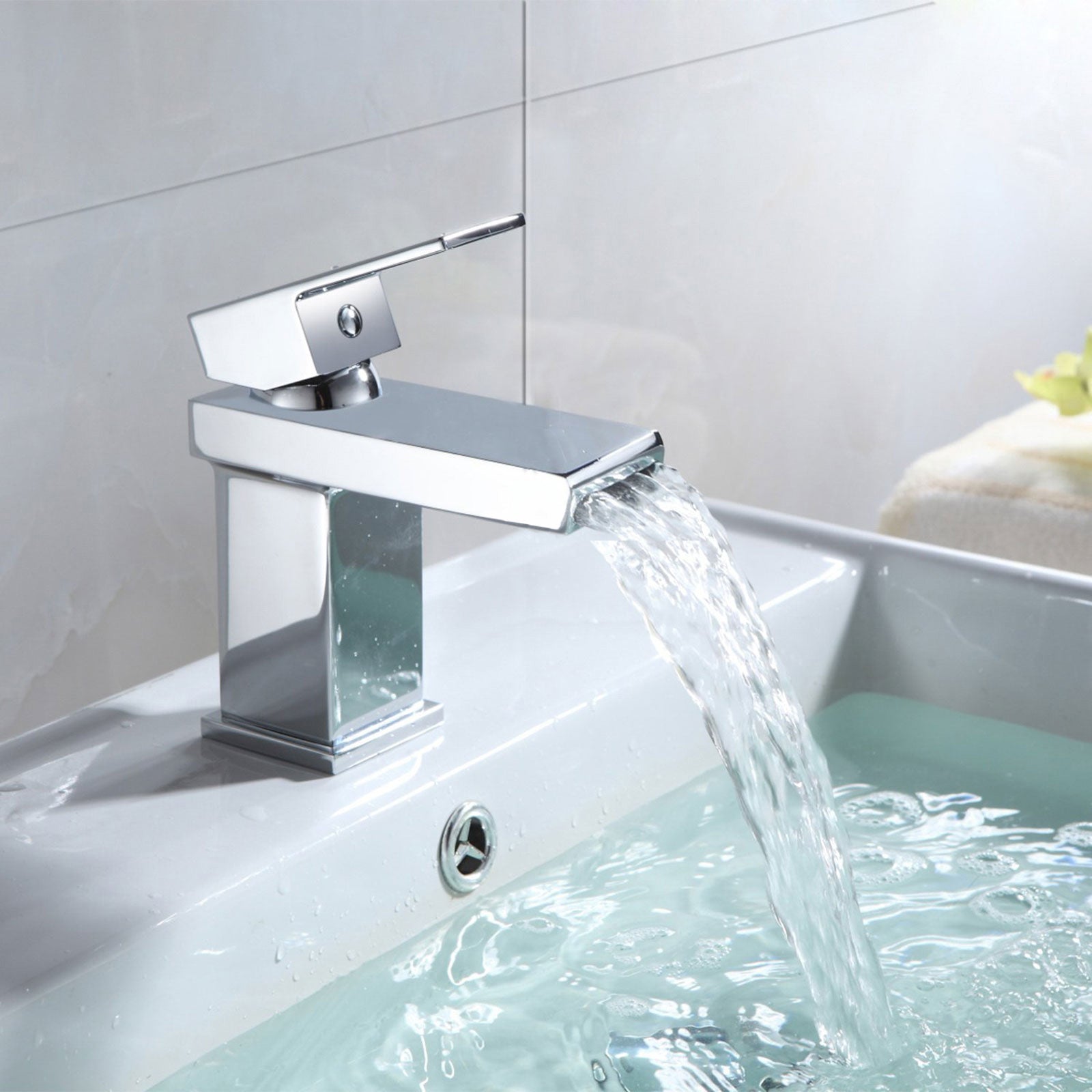 Saturn Modern Design Chrome Waterfall Basin Sink Mono Mixer Tap