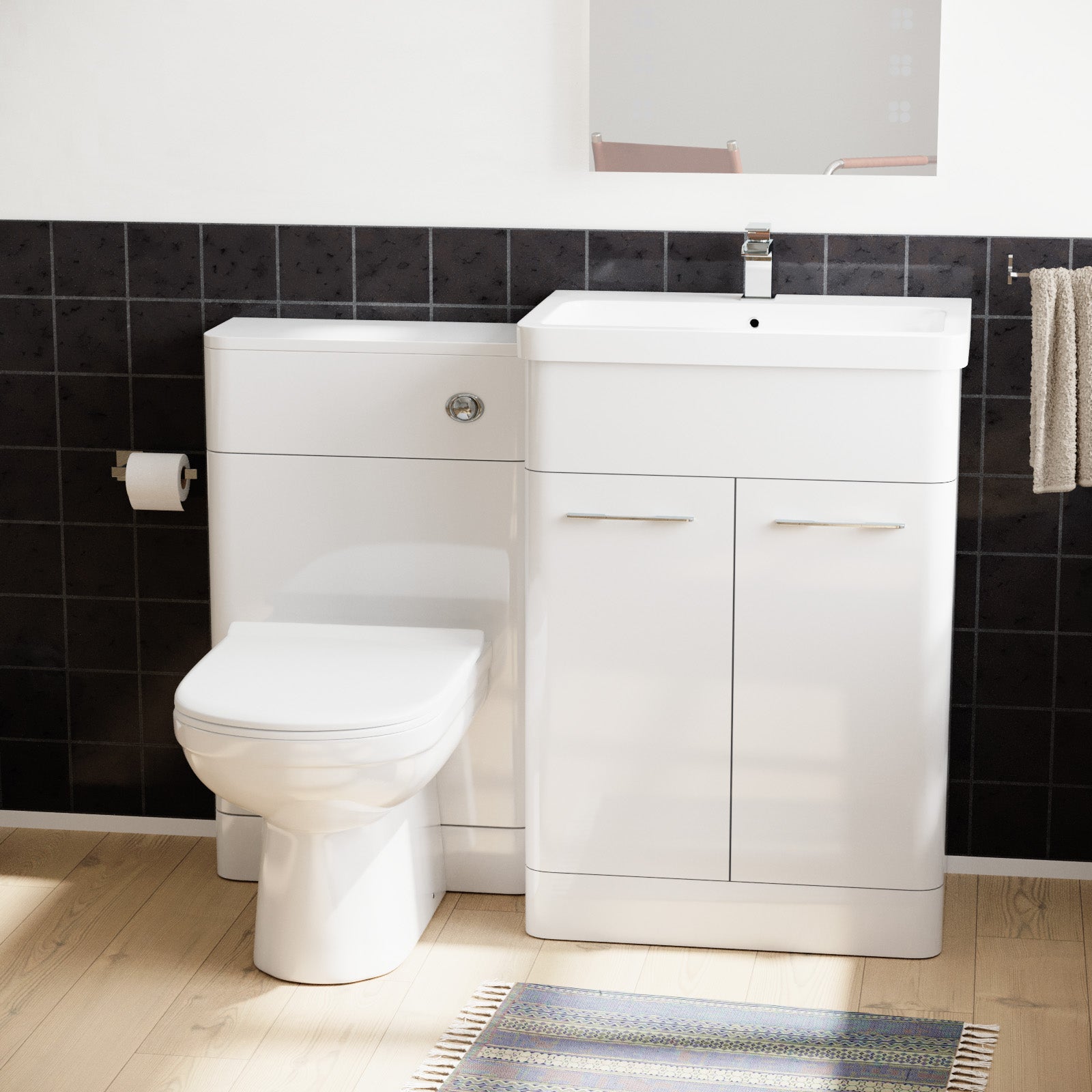 Lex 500mm White Flat Packed Vanity Unit, Basin, BTW Toilet, WC unit