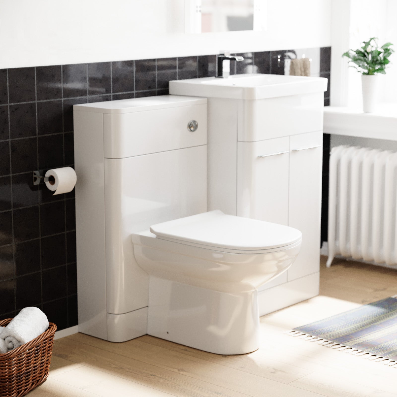 Lex 500mm White Flat Packed Vanity Unit, Basin, BTW Toilet, WC unit