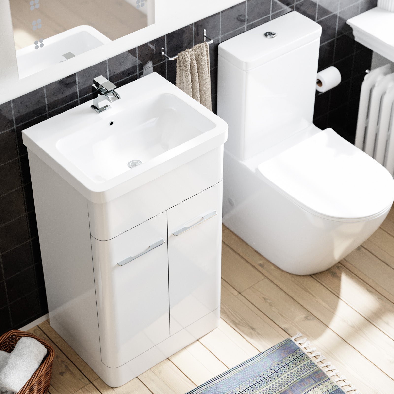 Lex 500mm Freestanding White Flat Packed Vanity Unit with Curved Closed Coupled Toilet