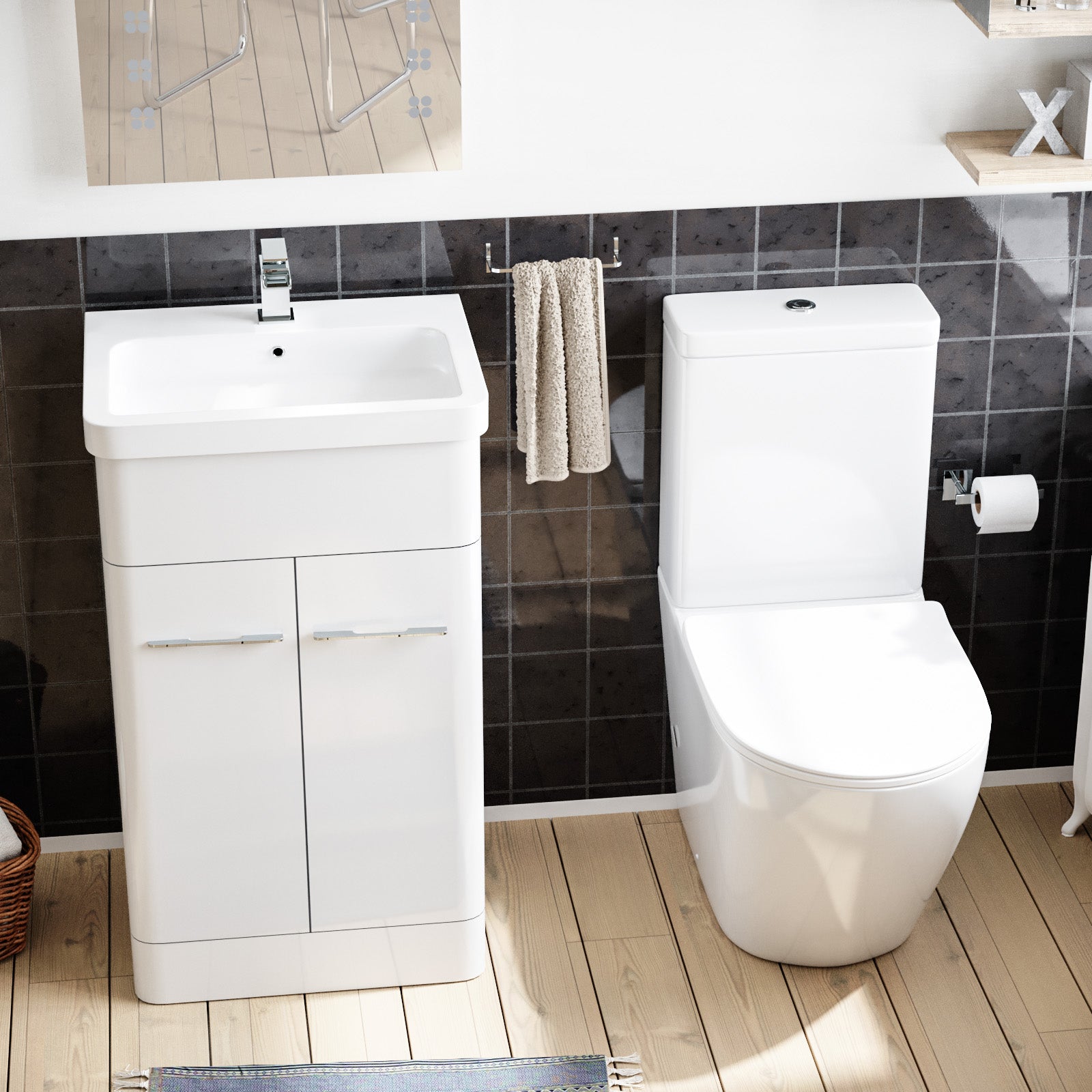 Lex 500mm Freestanding White Flat Packed Vanity Unit with Curved Closed Coupled Toilet