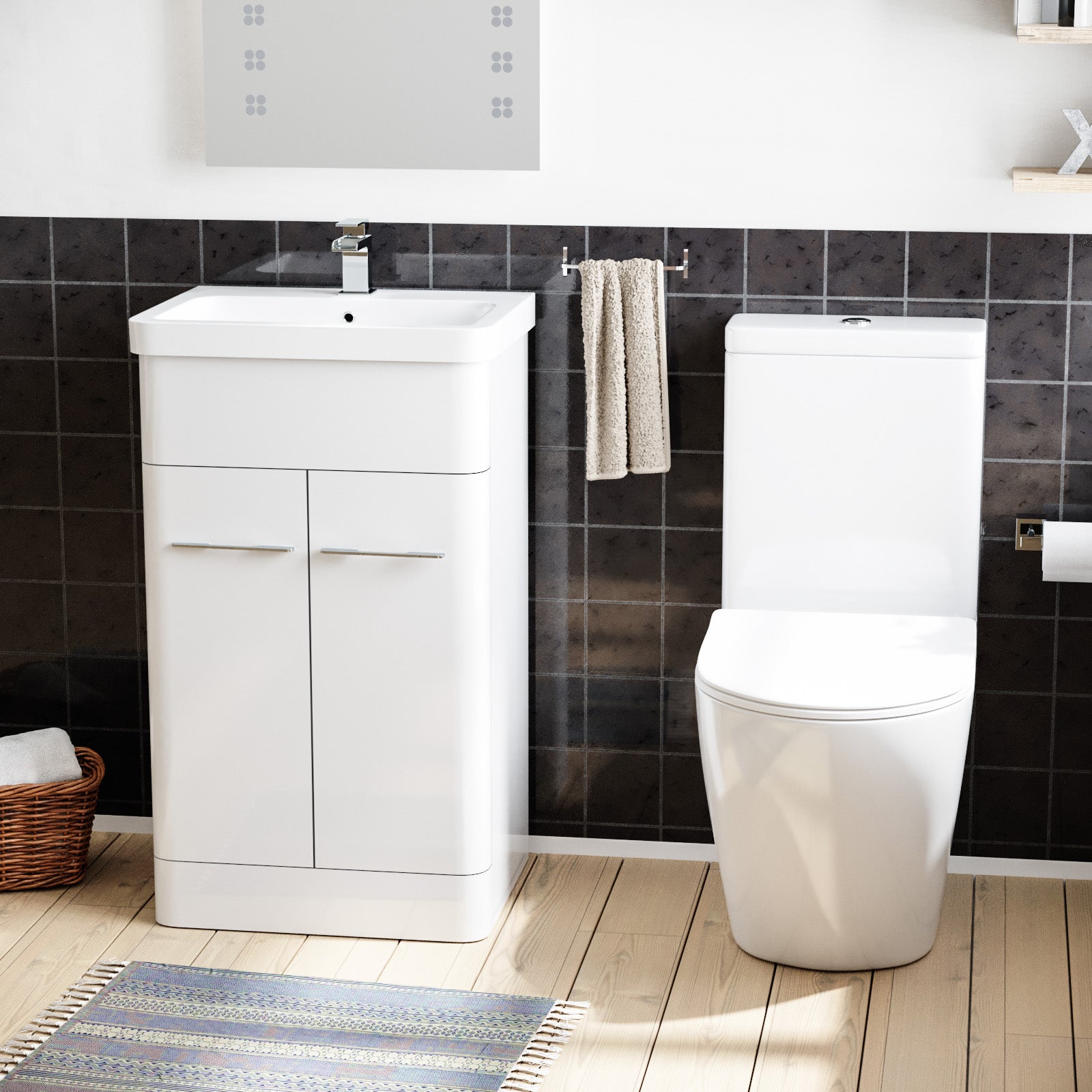 Lex 500mm Freestanding White Flat Packed Vanity Unit with Curved Closed Coupled Toilet