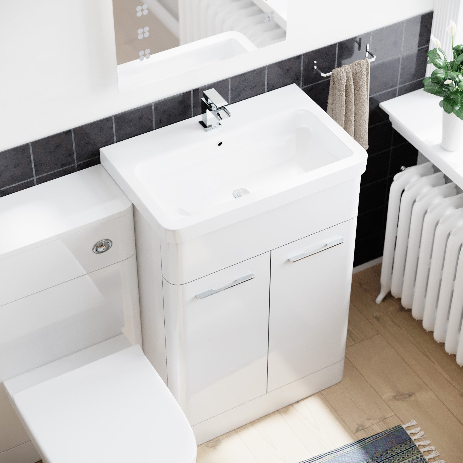 Lex 600mm White Flat Packed Vanity Unit, Basin, BTW Toilet, WC unit