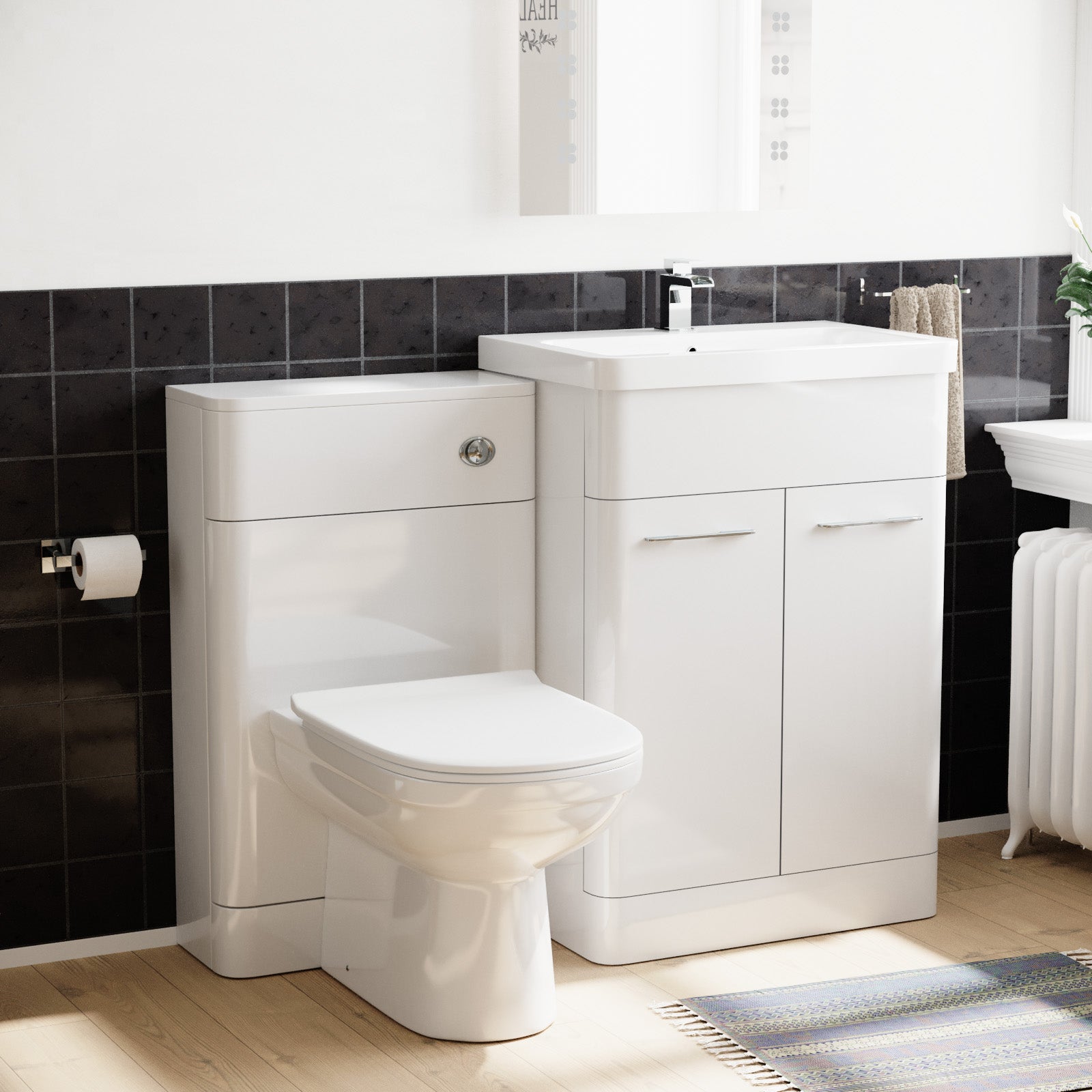 Afern 600mm White Flat Packed Vanity Unit, Basin, BTW Toilet, WC unit