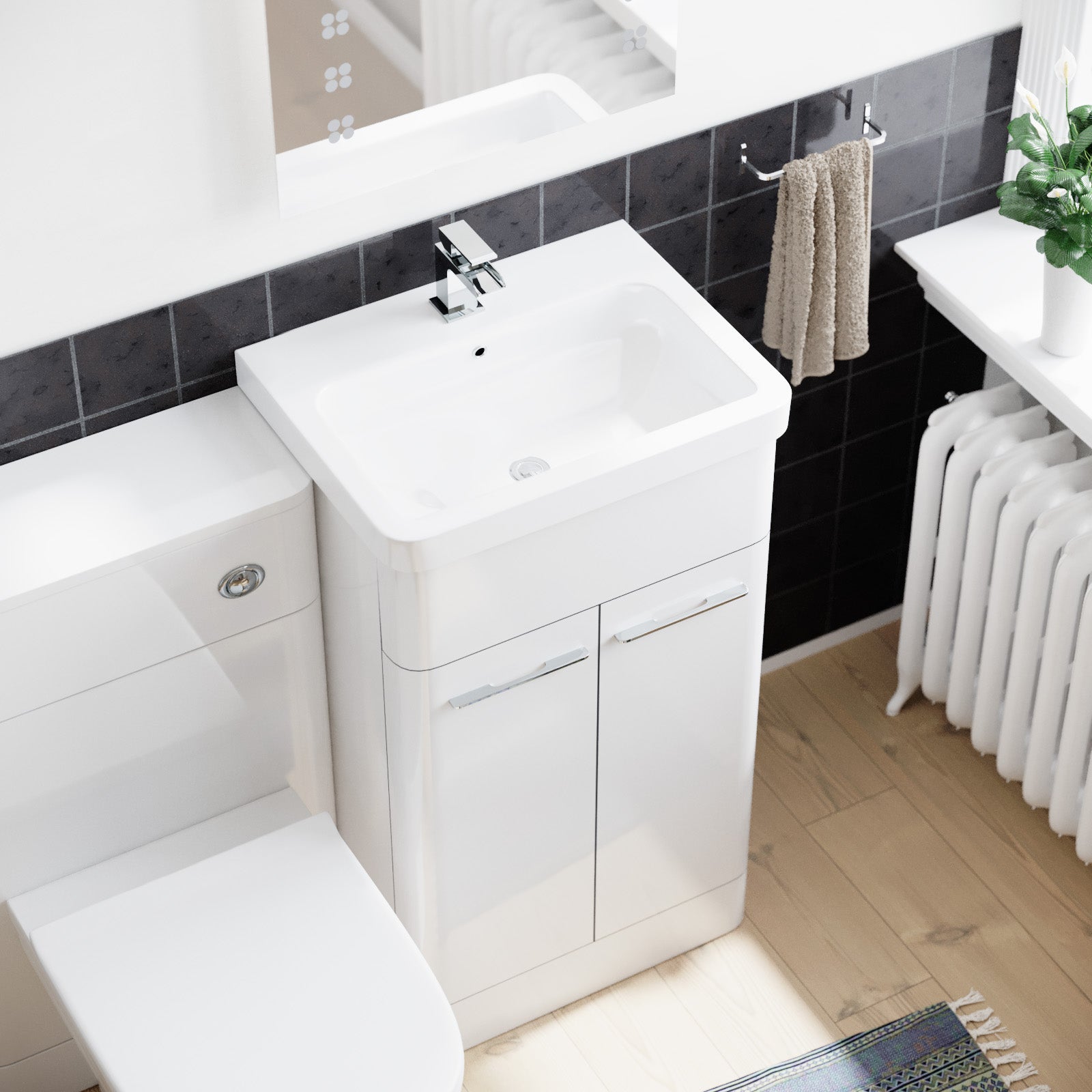 Lex 500mm White Flat Packed Vanity Unit & 1000mm Wall Hung Cabinet & BTW Toilet