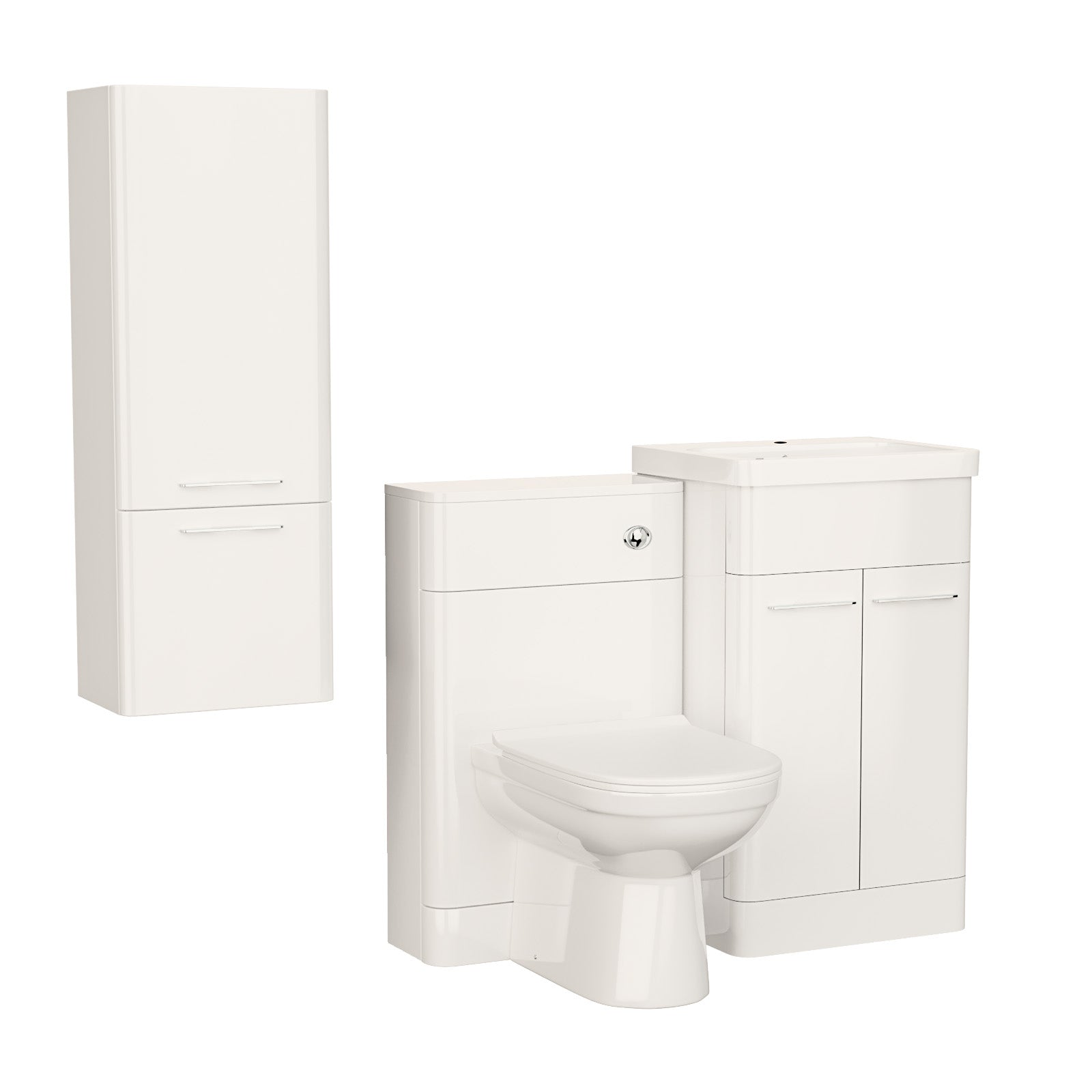 Lex 500mm White Flat Packed Vanity Unit & 1000mm Wall Hung Cabinet & BTW Toilet