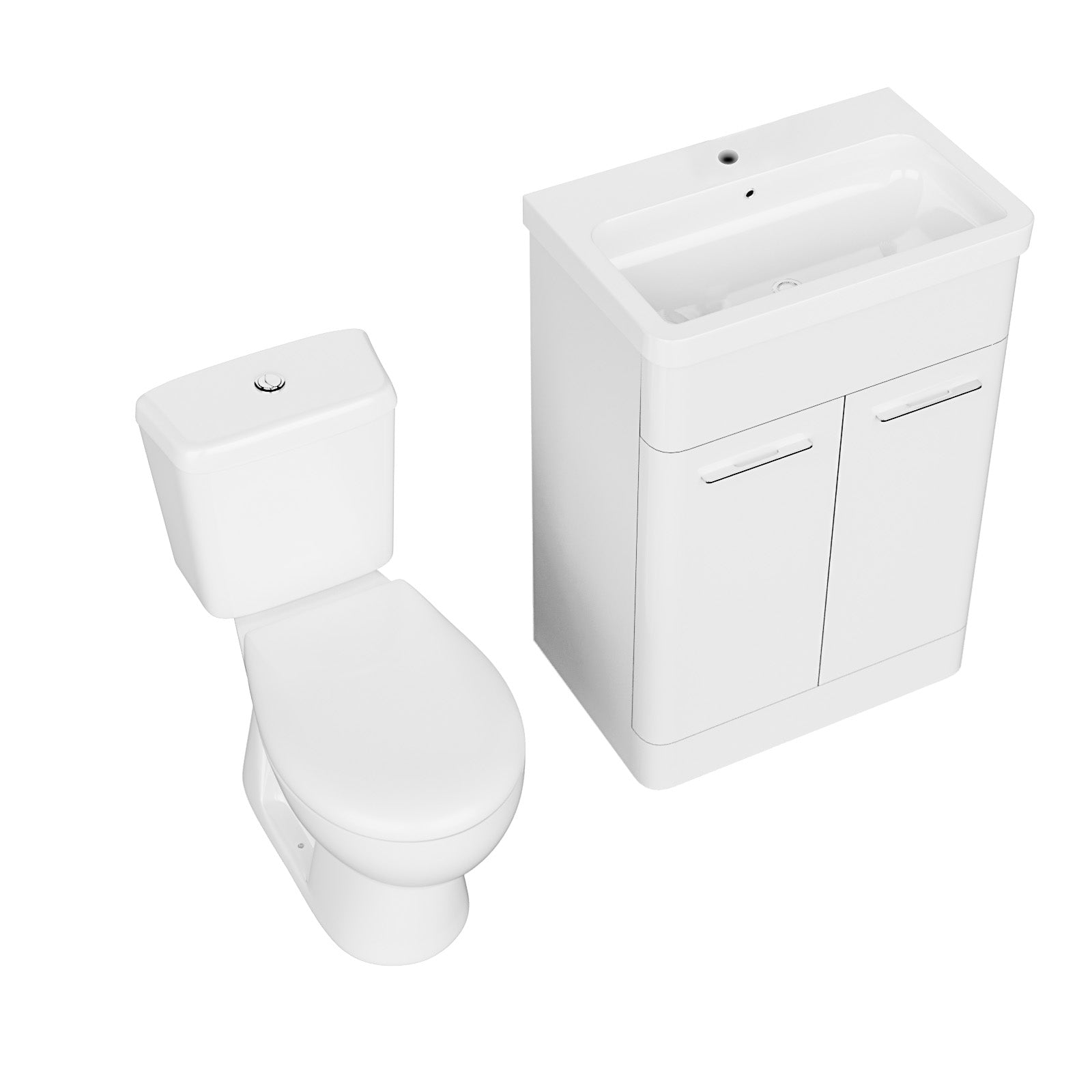 Lex 600mm Freestanding Modern Gloss White Flat Packed Vanity Unit with Close Coupled Toilet