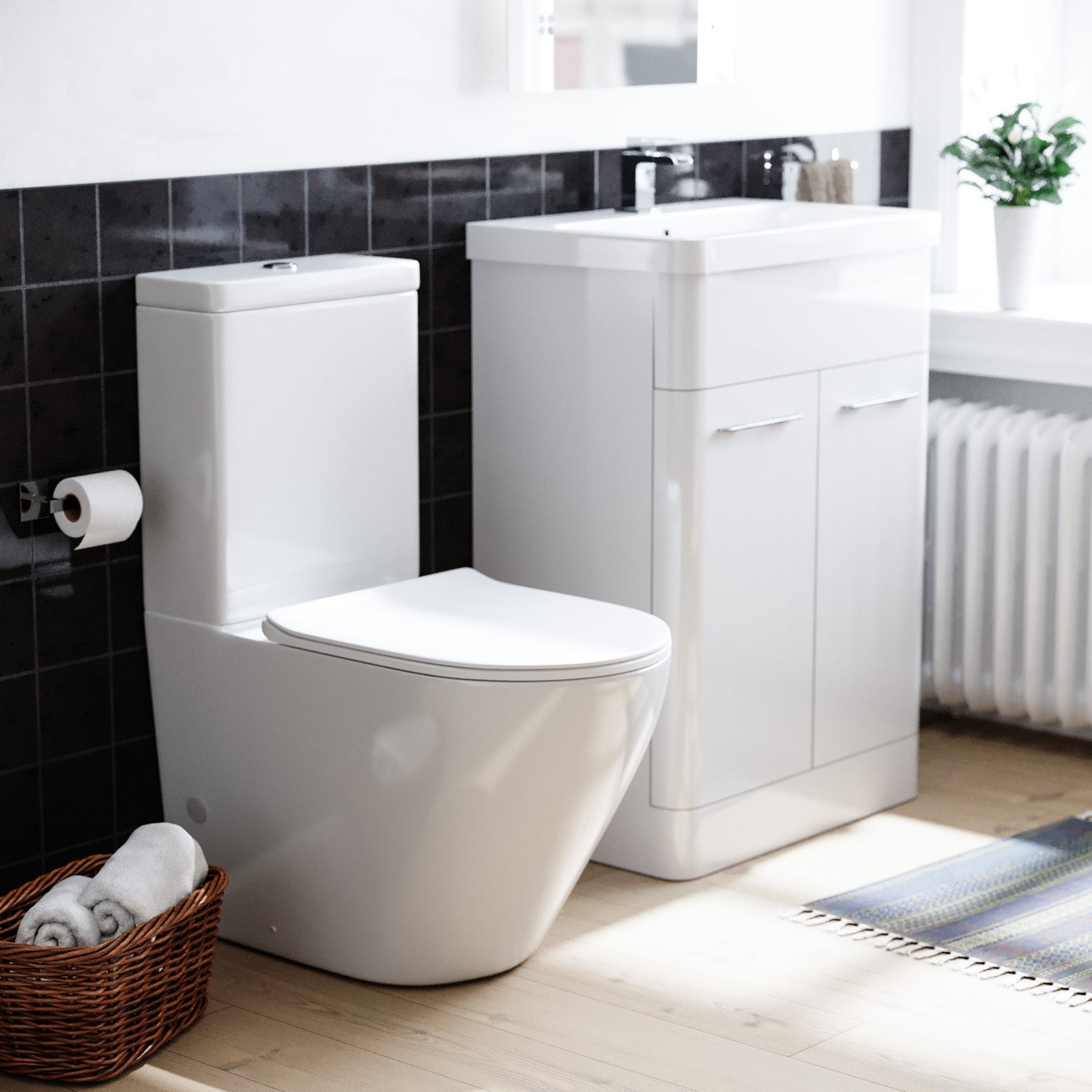 Lex 600mm Freestanding White Flat Pack Vanity Unit Belmont Close Coupled Toilet