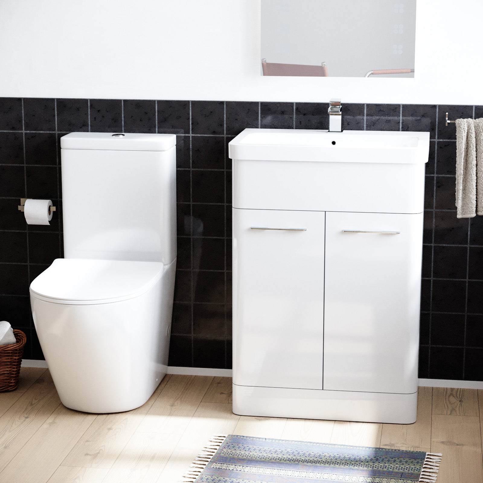 Lex 600mm Freestanding White Flat Pack Vanity Unit Belmont Close Coupled Toilet