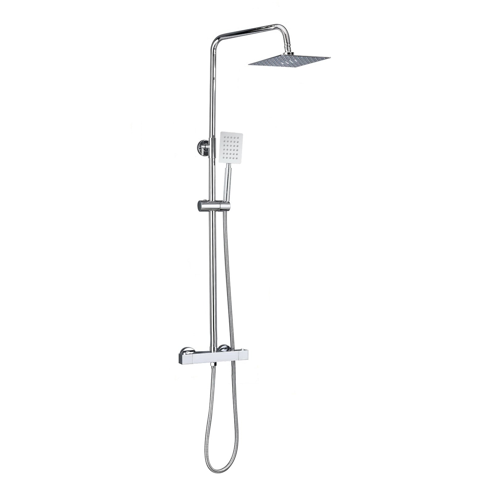 2-Way Square Chrome Exposed Thermostatic Shower Mixer Set Riser Rail Kit