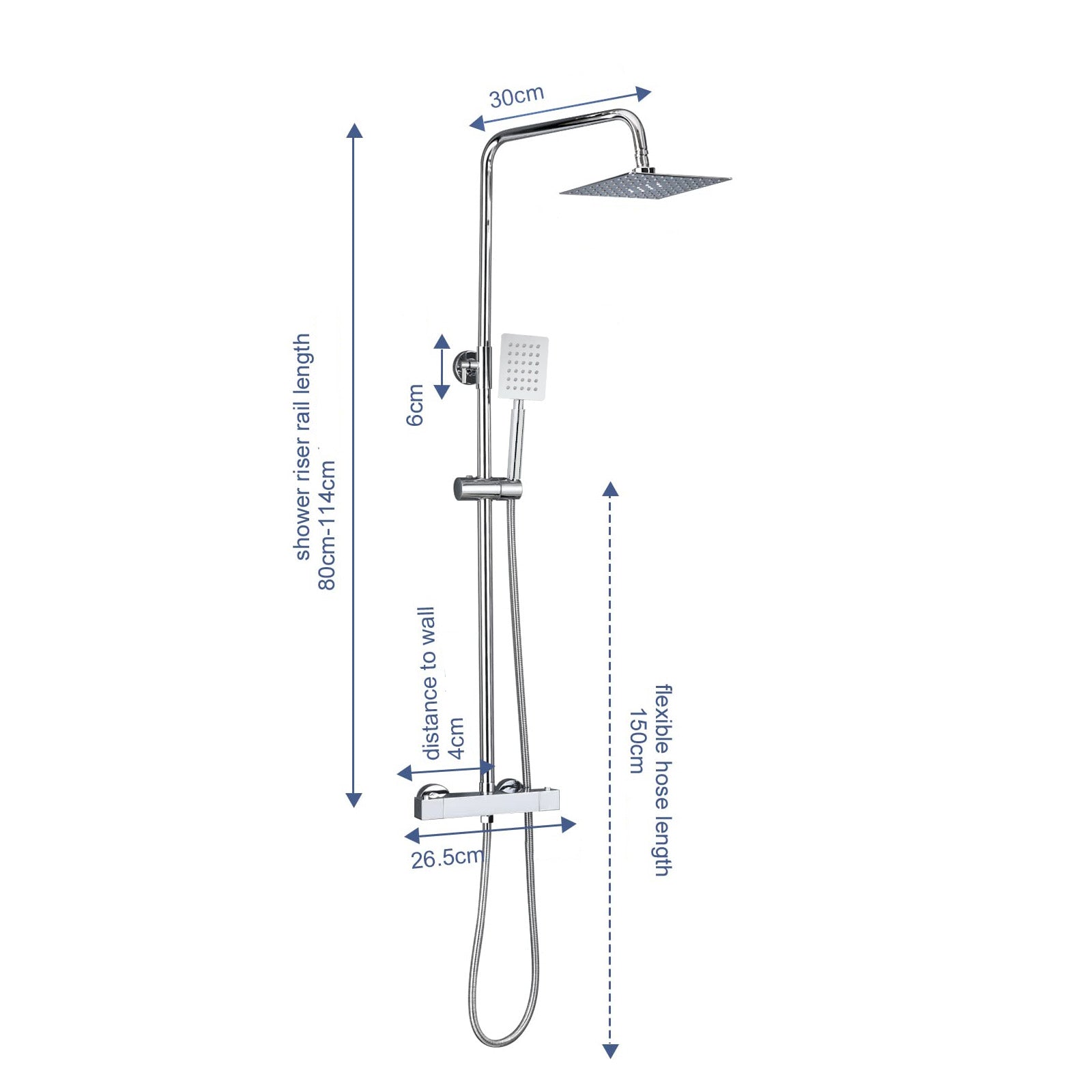 2-Way Square Chrome Exposed Thermostatic Shower Mixer Set Riser Rail Kit