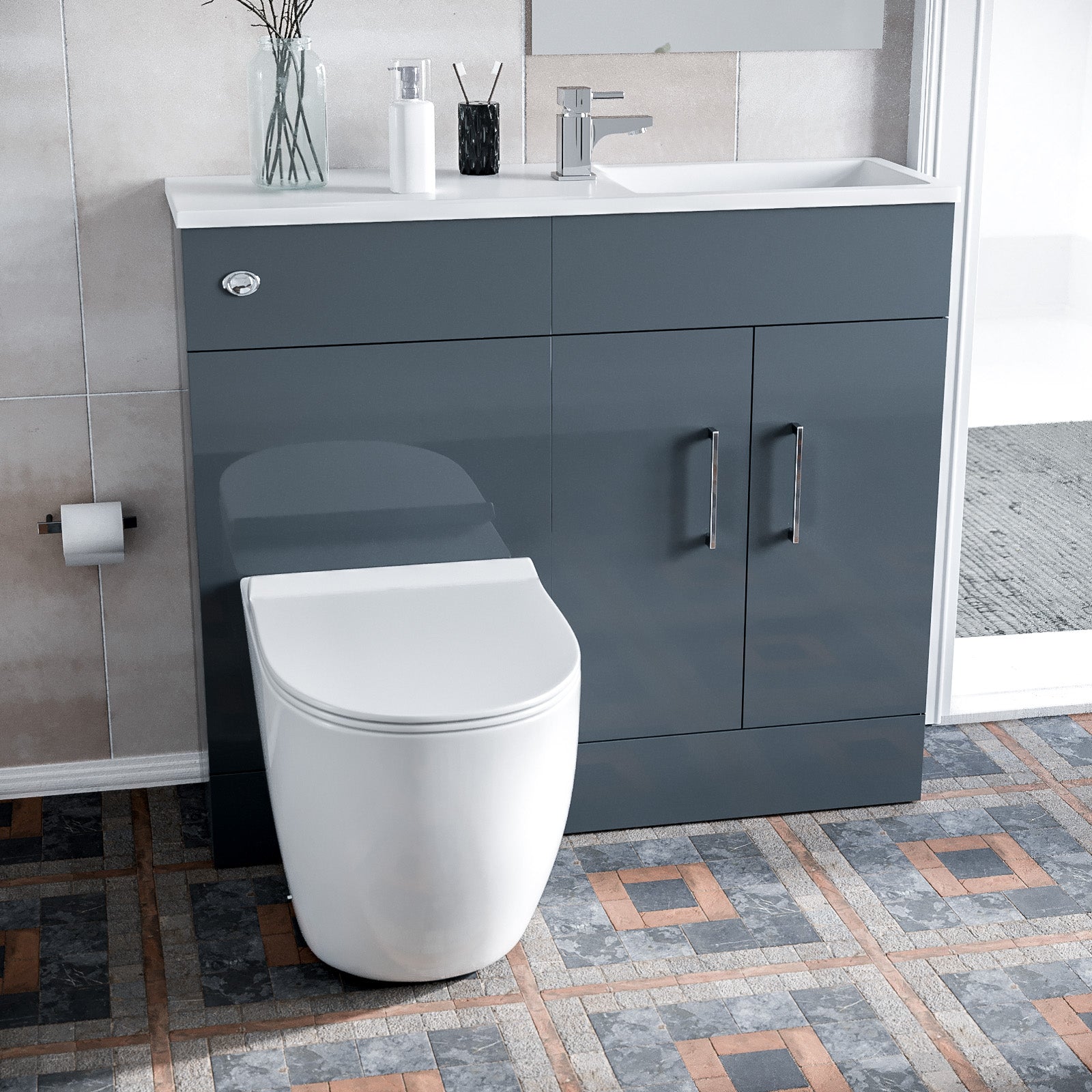 James 1000 Freestanding Grey Slimline Vanity Basin WC Unit BTW Toilet