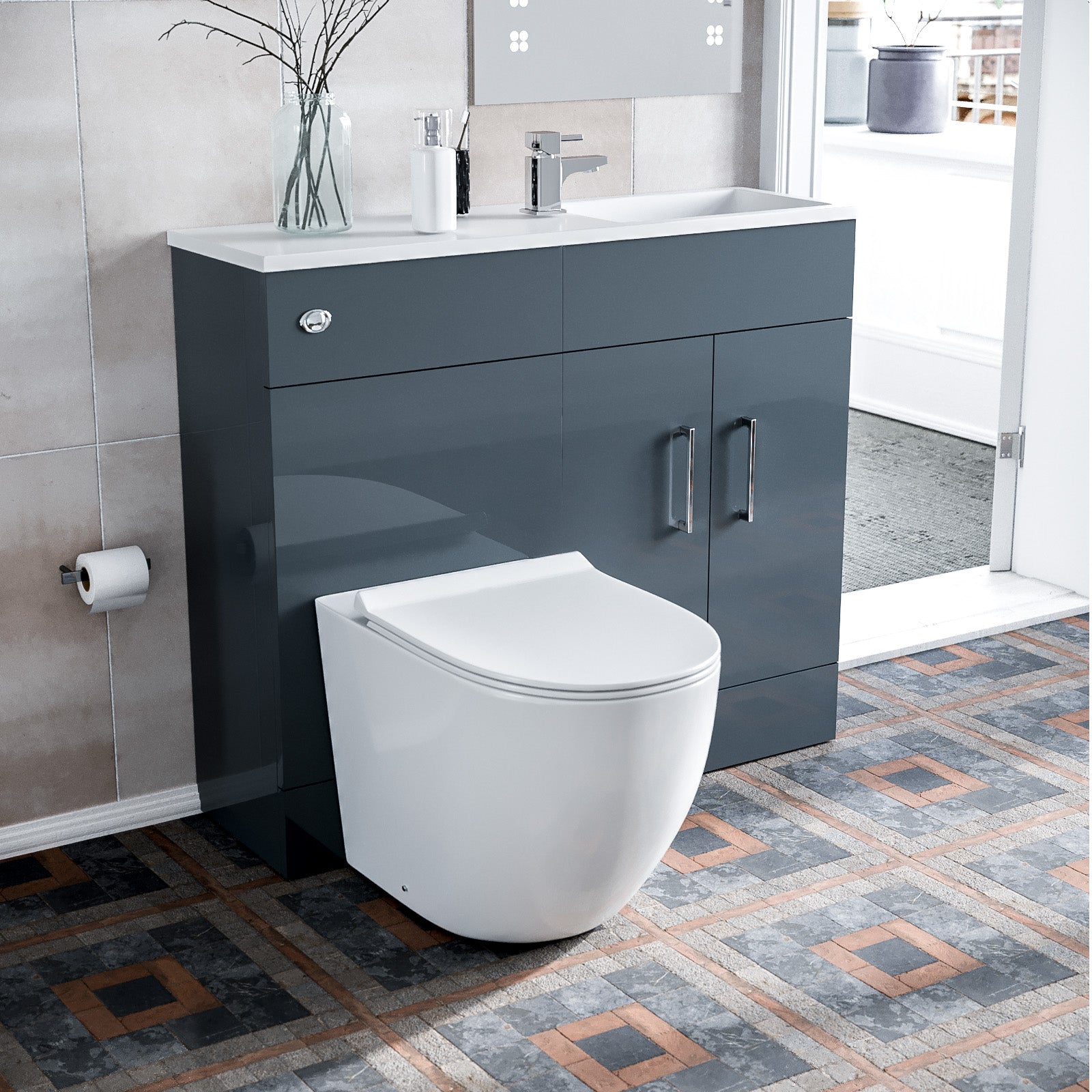 James 1000 Freestanding Grey Slimline Vanity Basin WC Unit BTW Toilet