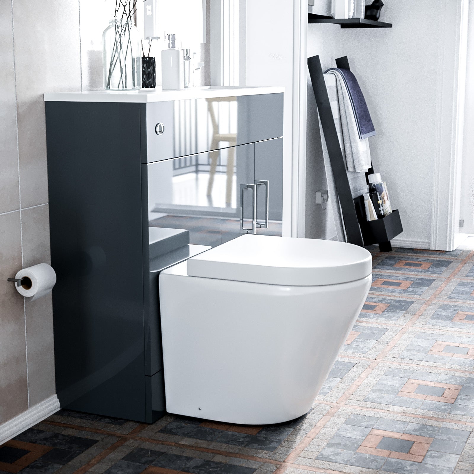 James 1000mm Grey Slimline Vanity, Basin WC Unit BTW Rimless Toilet - Flat Pack