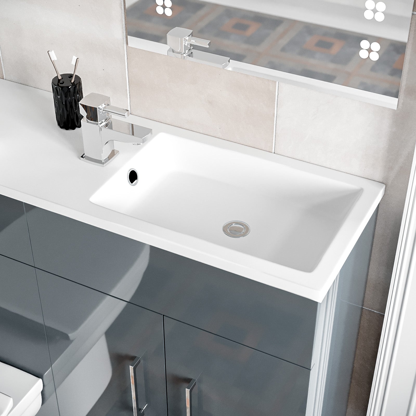 James 1000mm Grey Slimline Vanity, Basin WC Unit BTW Rimless Toilet - Flat Pack