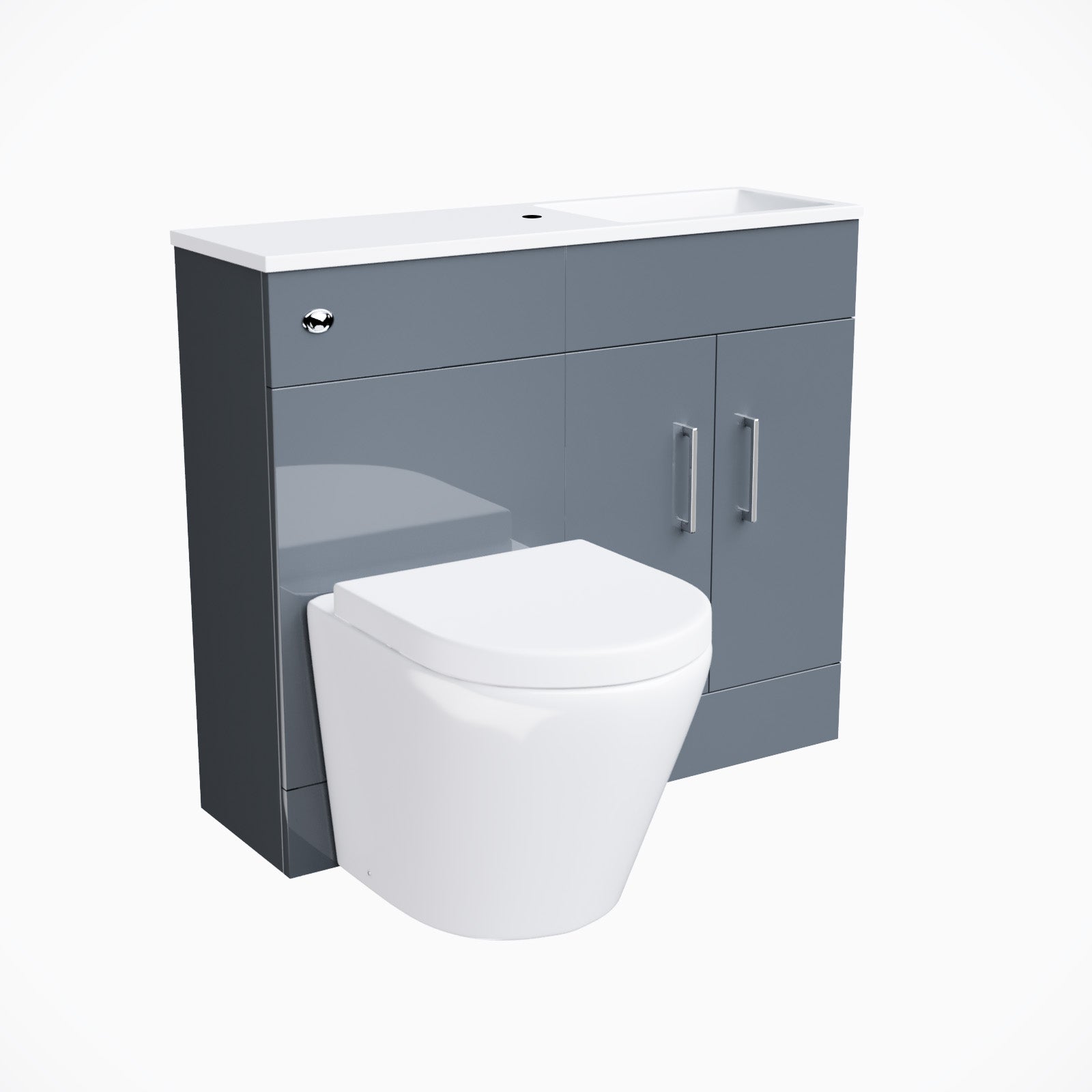 James 1000mm Grey Slimline Vanity, Basin WC Unit BTW Rimless Toilet - Flat Pack