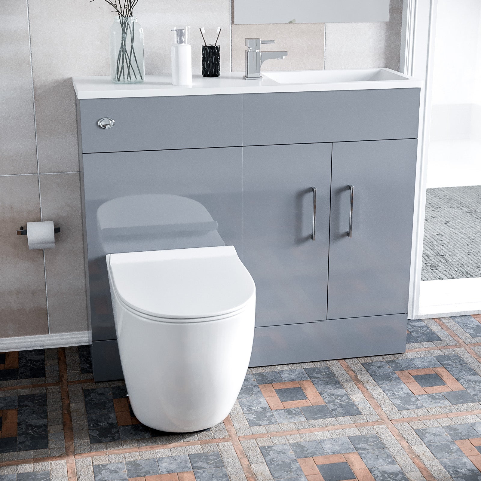 James 1000mm Grey Slimline Vanity Basin WC Unit BTW Toilet Flat Pack