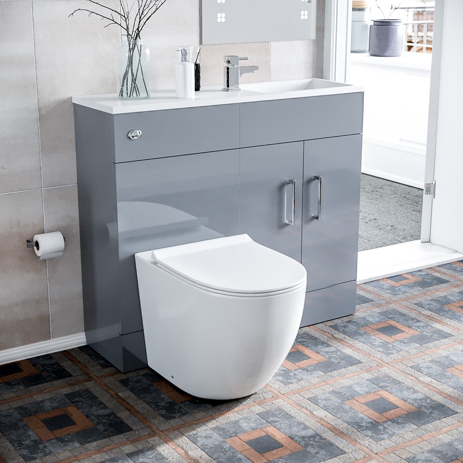 James 1000mm Freestanding Grey Slimline Vanity Basin WC Unit and BTW Toilet