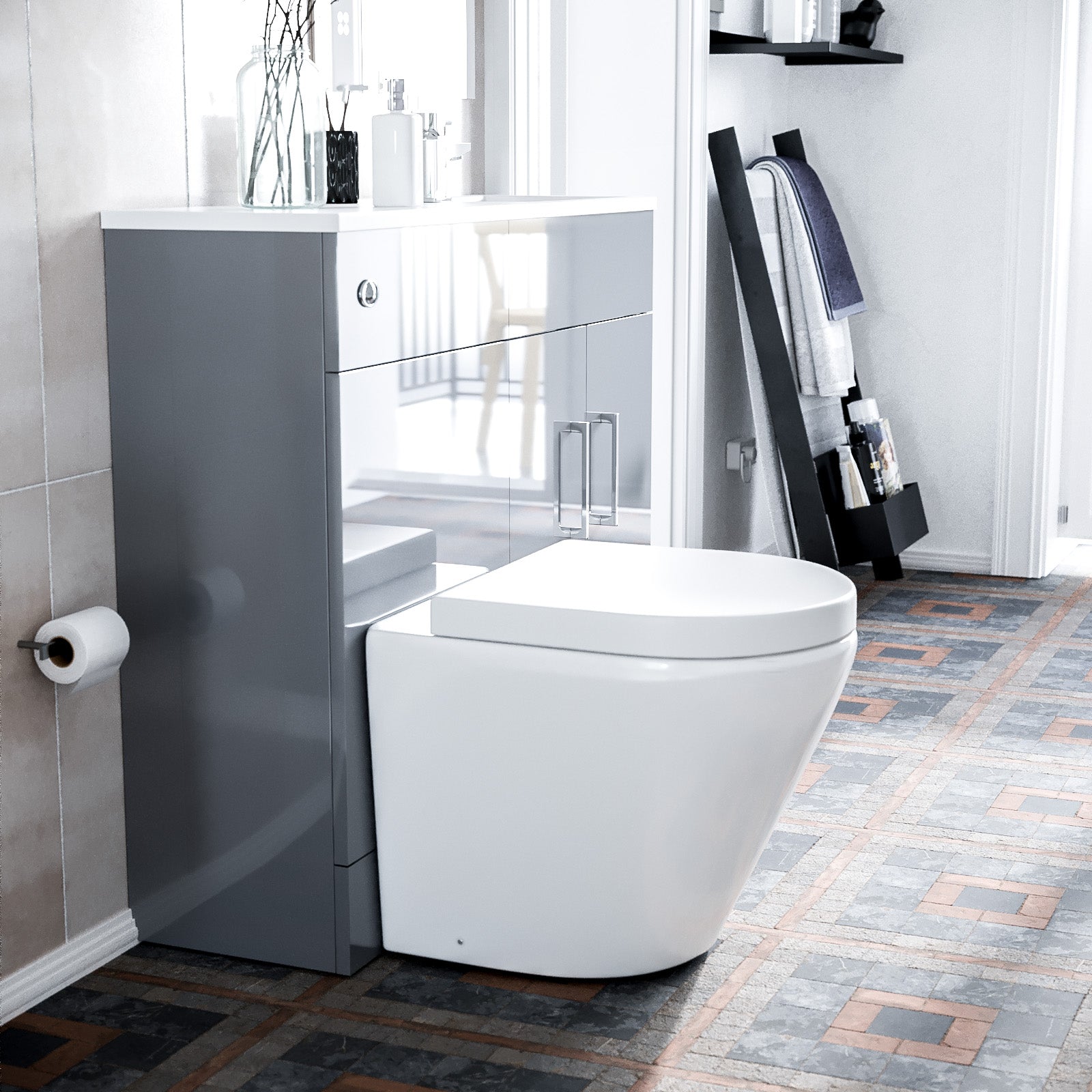 James 1000 Grey Slimline Vanity Basin WC Unit BTW with Rimless Toilet