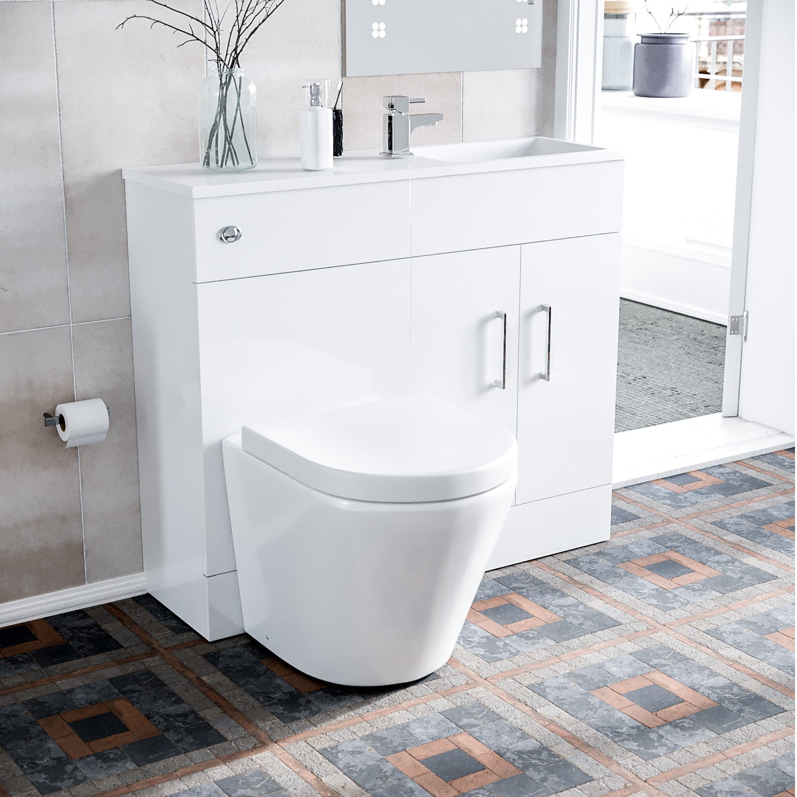James 1000mm White Slimline Vanity with Basin WC Unit and Rimless Toilet