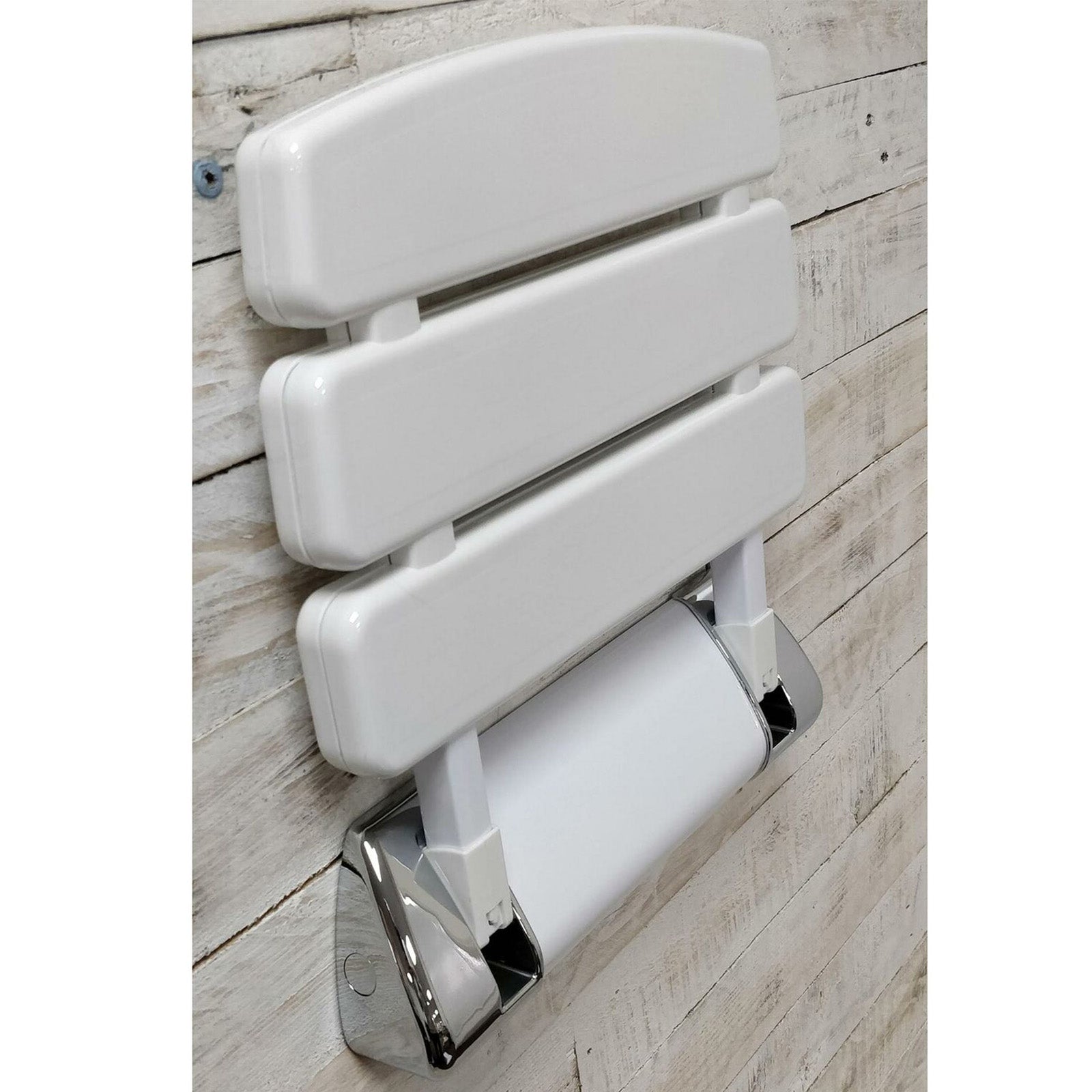 Kayson 350mm Foldable White Wall Mounted Shower Seat Mobility Aid Chrome Mount