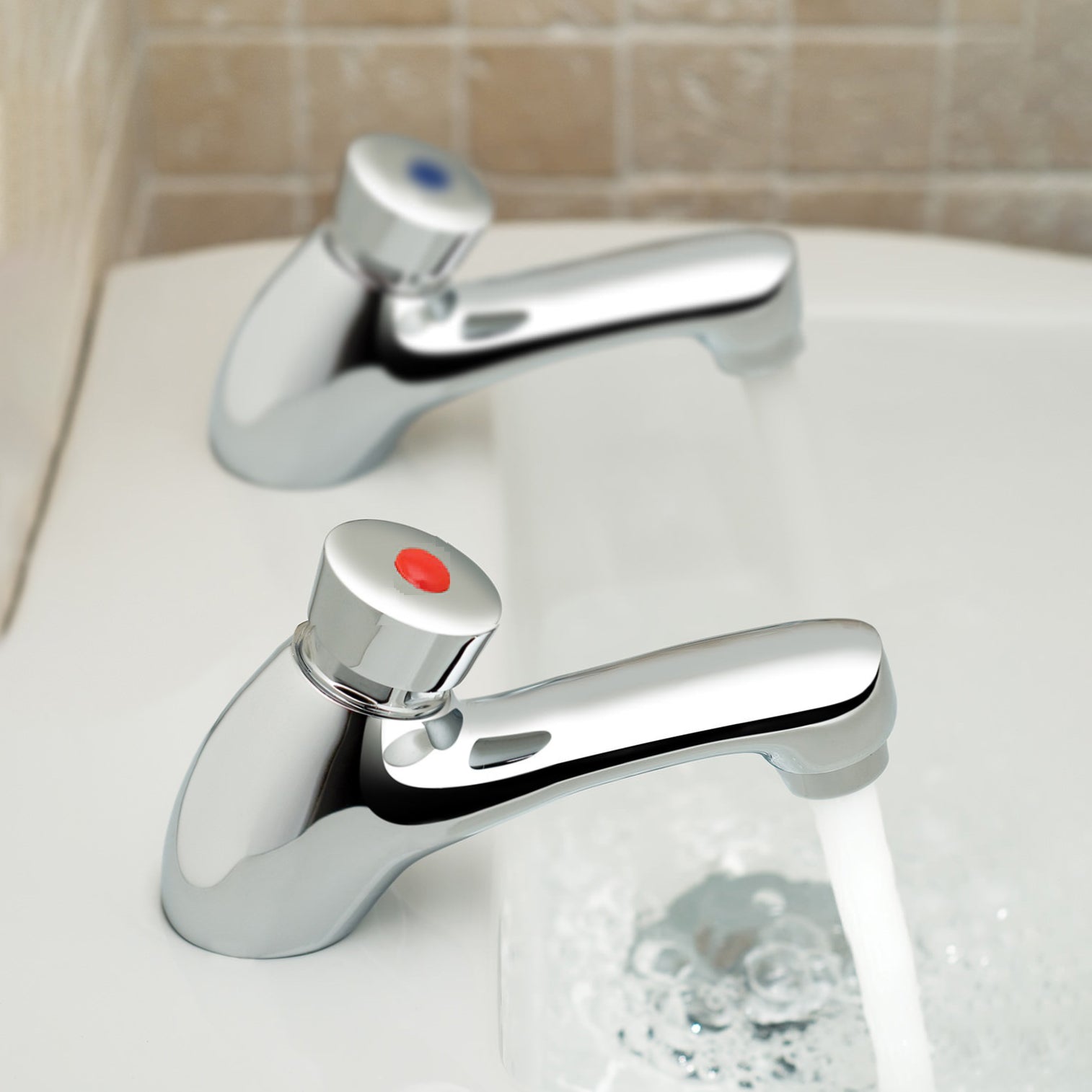 Modern Twin Hot And Cold Bathroom Non Concussive Basin Taps Chrome