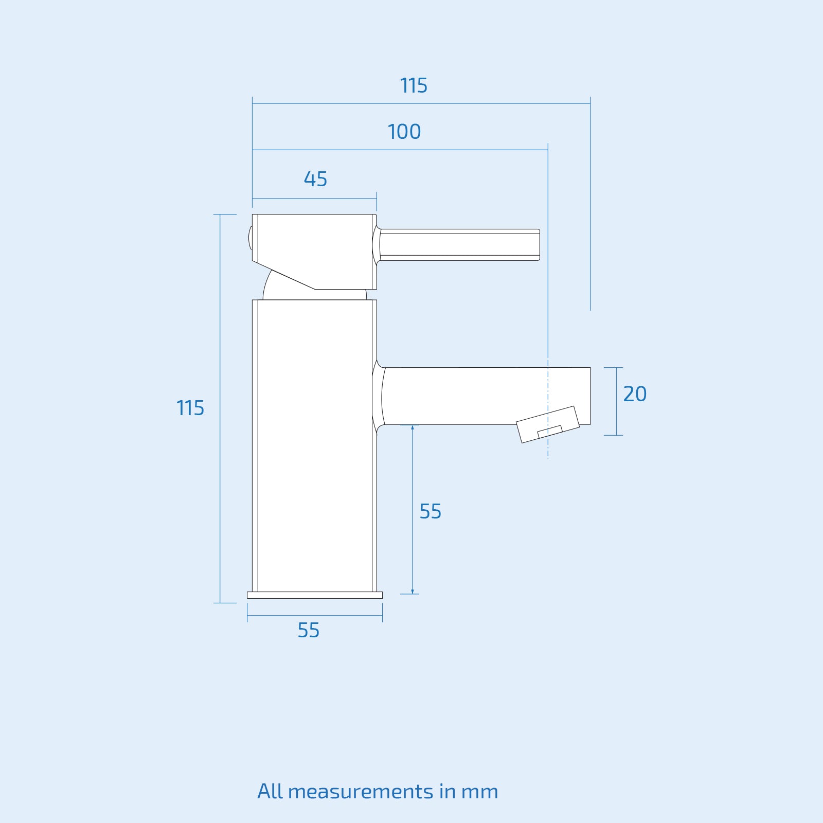 Boston Cloakroom Basin Mono Mixer Tap Chrome Square Single Lever Solid Brass