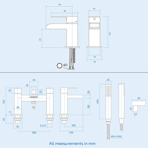 Ozone Modern Chrome Waterfall Basin Mono Tap & Bath Shower Mixer Tap