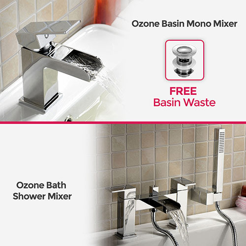 Ozone Modern Chrome Waterfall Basin Mono Tap & Bath Shower Mixer Tap