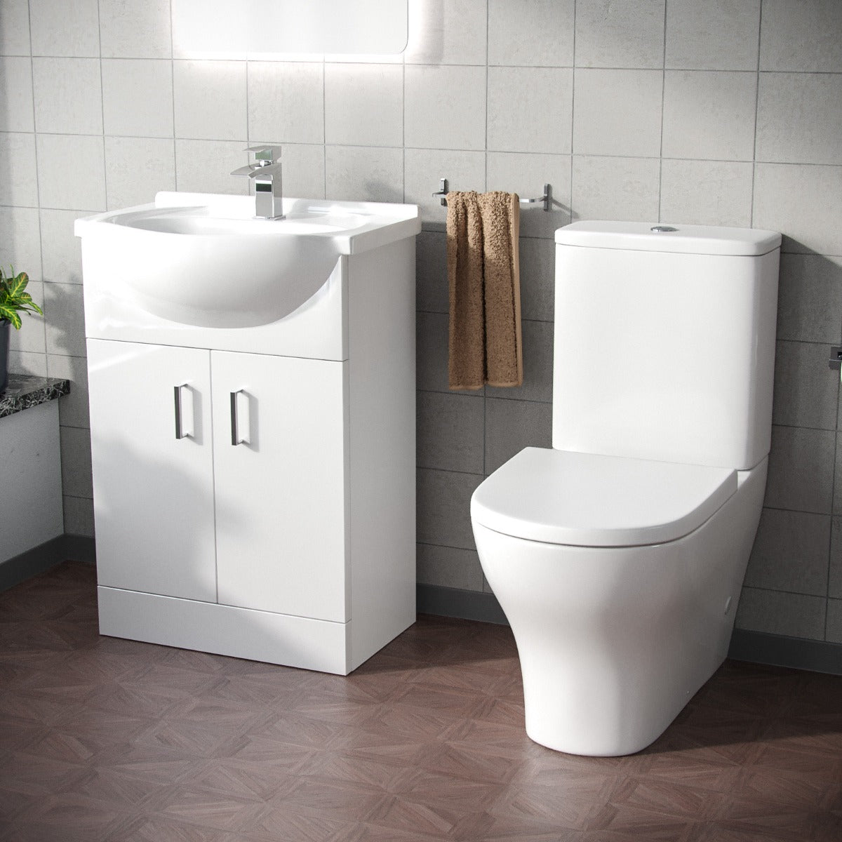 Ellen 550mm Basin Vanity Unit & Aspen Close Coupled Toilet White