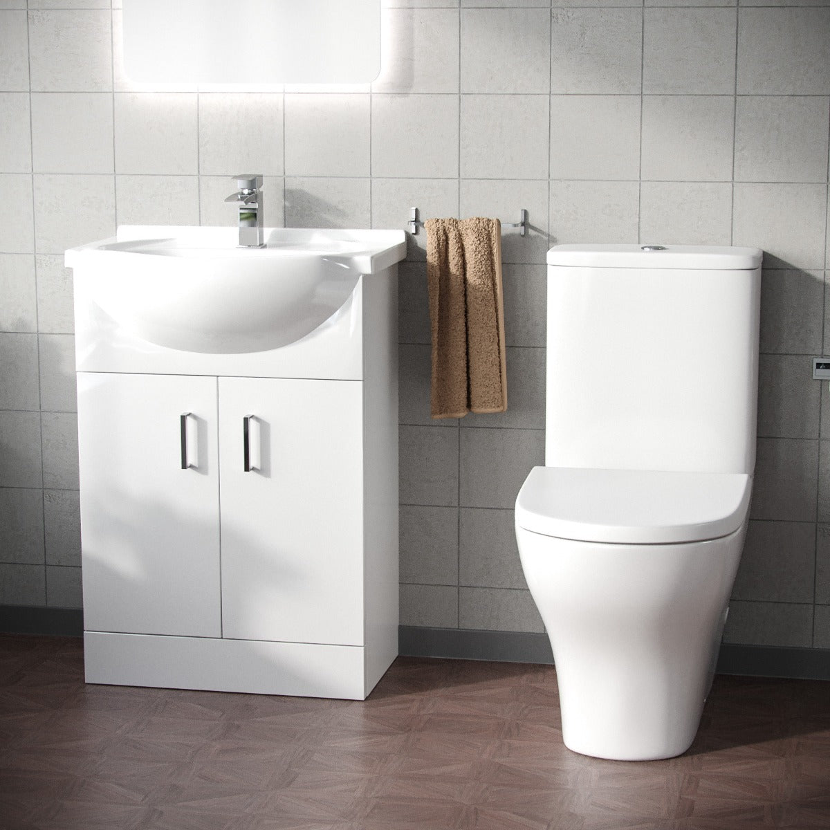 Ellen 550mm Basin Vanity Unit & Aspen Close Coupled Toilet White