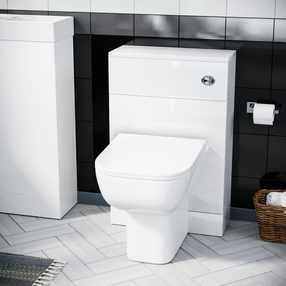 Nanuya 500mm WC Unit, Cistern & Debra Back To Wall Toilet Pan White