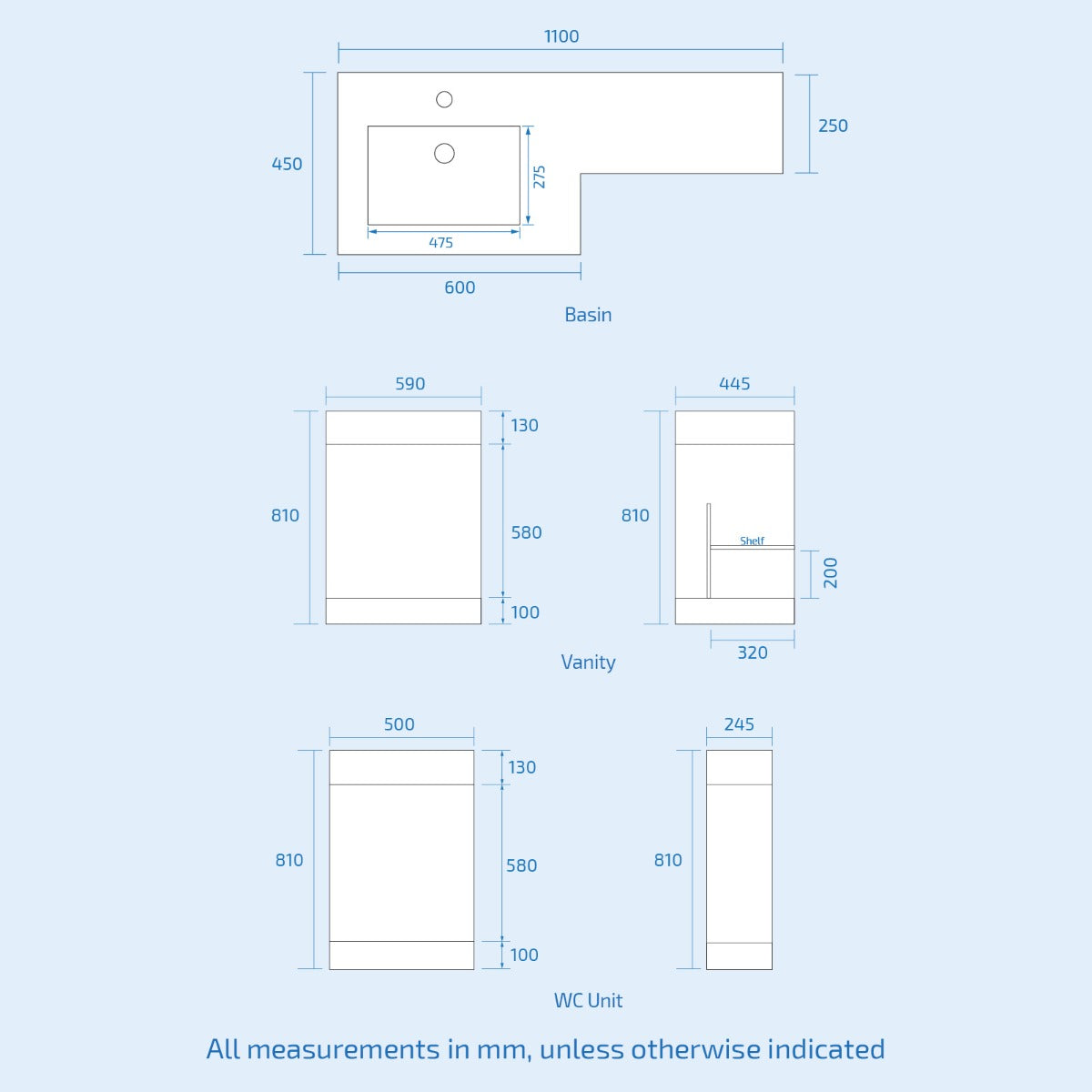 Aric 1100mm Vanity Basin Unit, WC Unit & Debra Back To Wall Toilet White