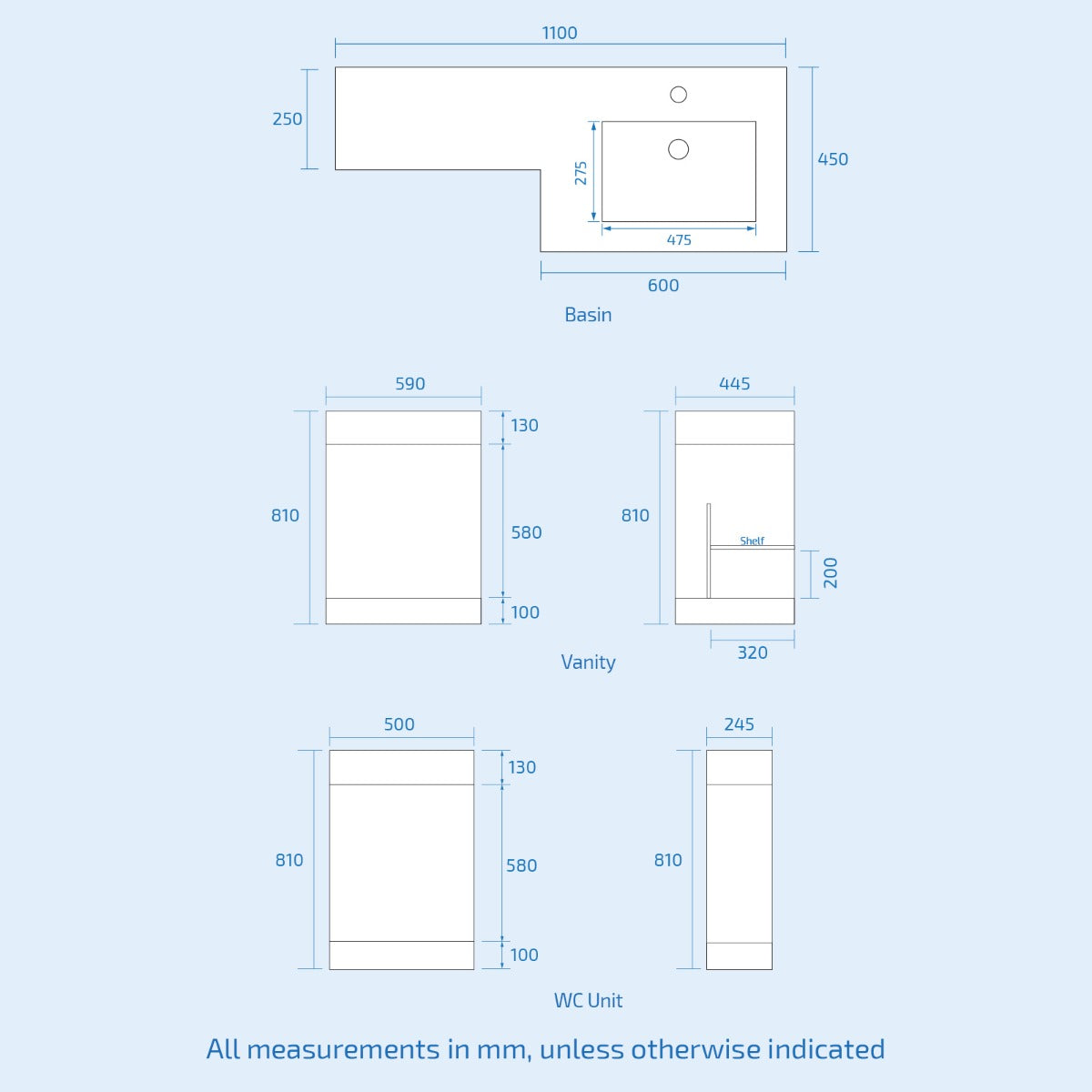 Aric RH 1100mm Flat Pack Vanity Basin Unit, WC Unit & Debra Back To Wall Toilet White